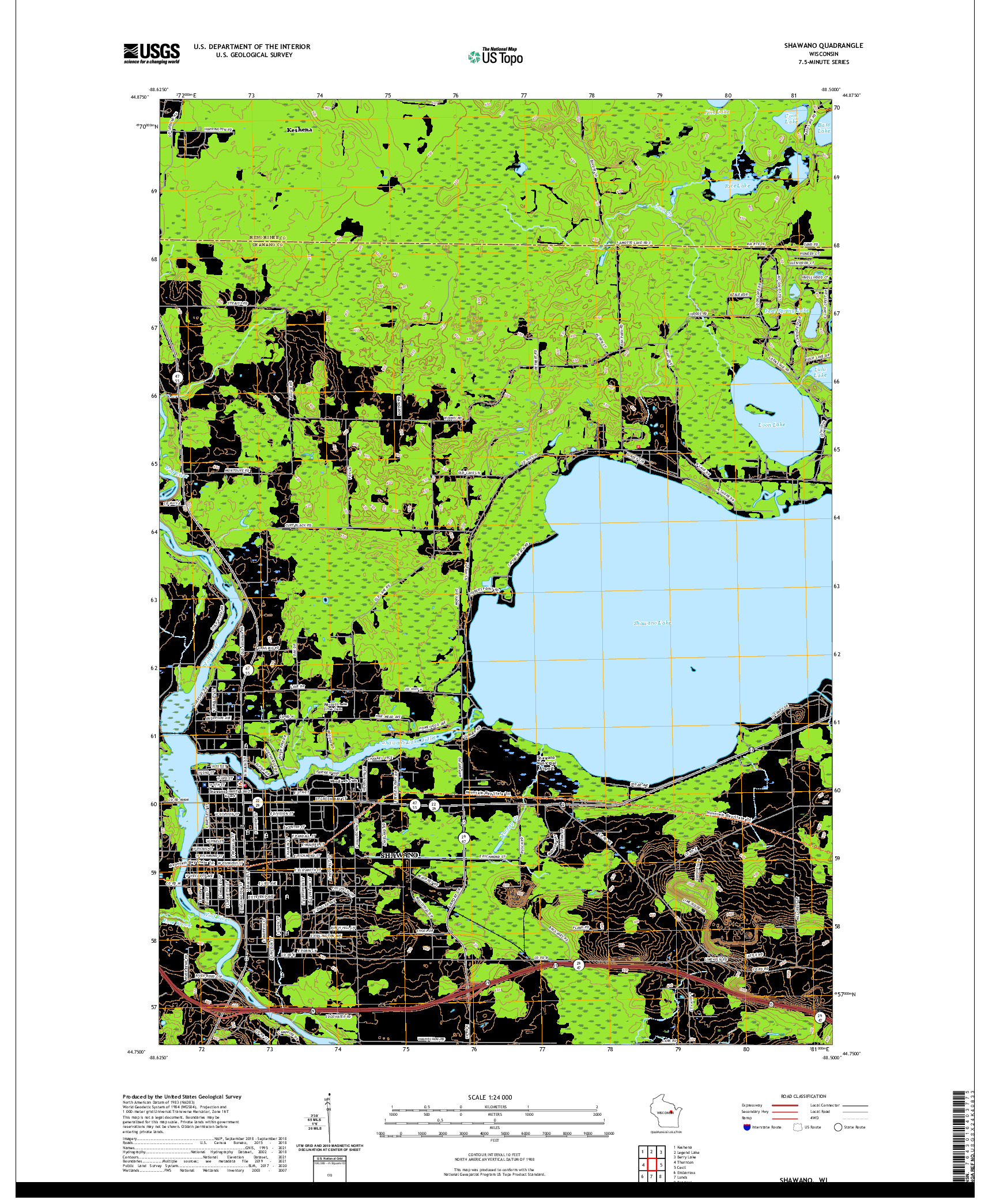 US TOPO 7.5-MINUTE MAP FOR SHAWANO, WI