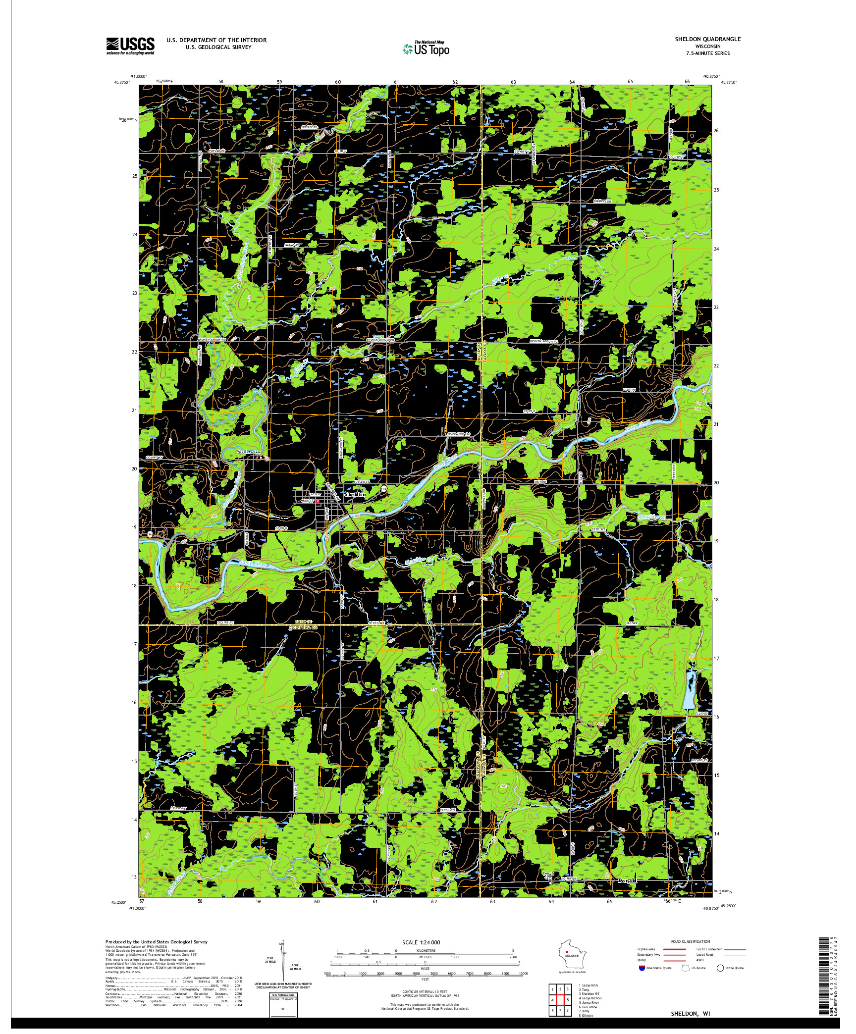 US TOPO 7.5-MINUTE MAP FOR SHELDON, WI