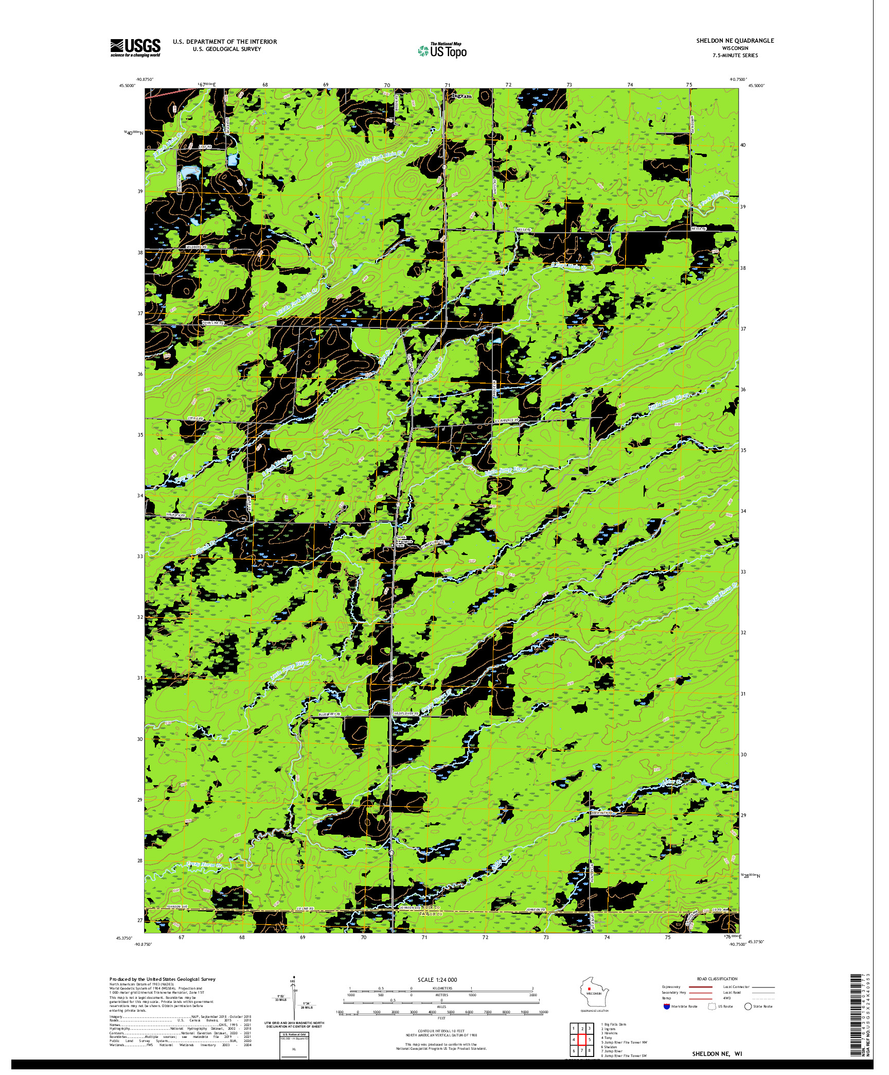 US TOPO 7.5-MINUTE MAP FOR SHELDON NE, WI