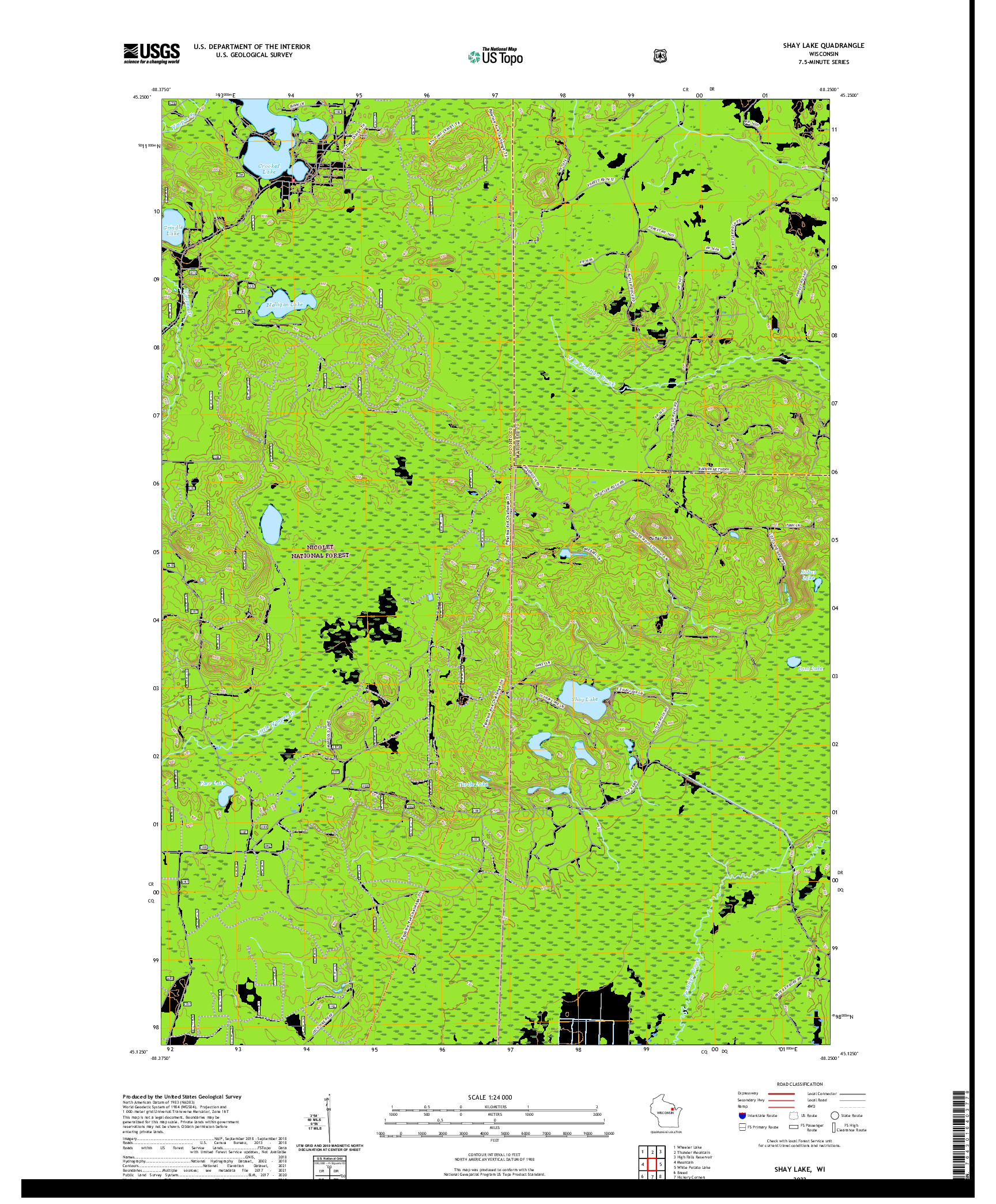 US TOPO 7.5-MINUTE MAP FOR SHAY LAKE, WI