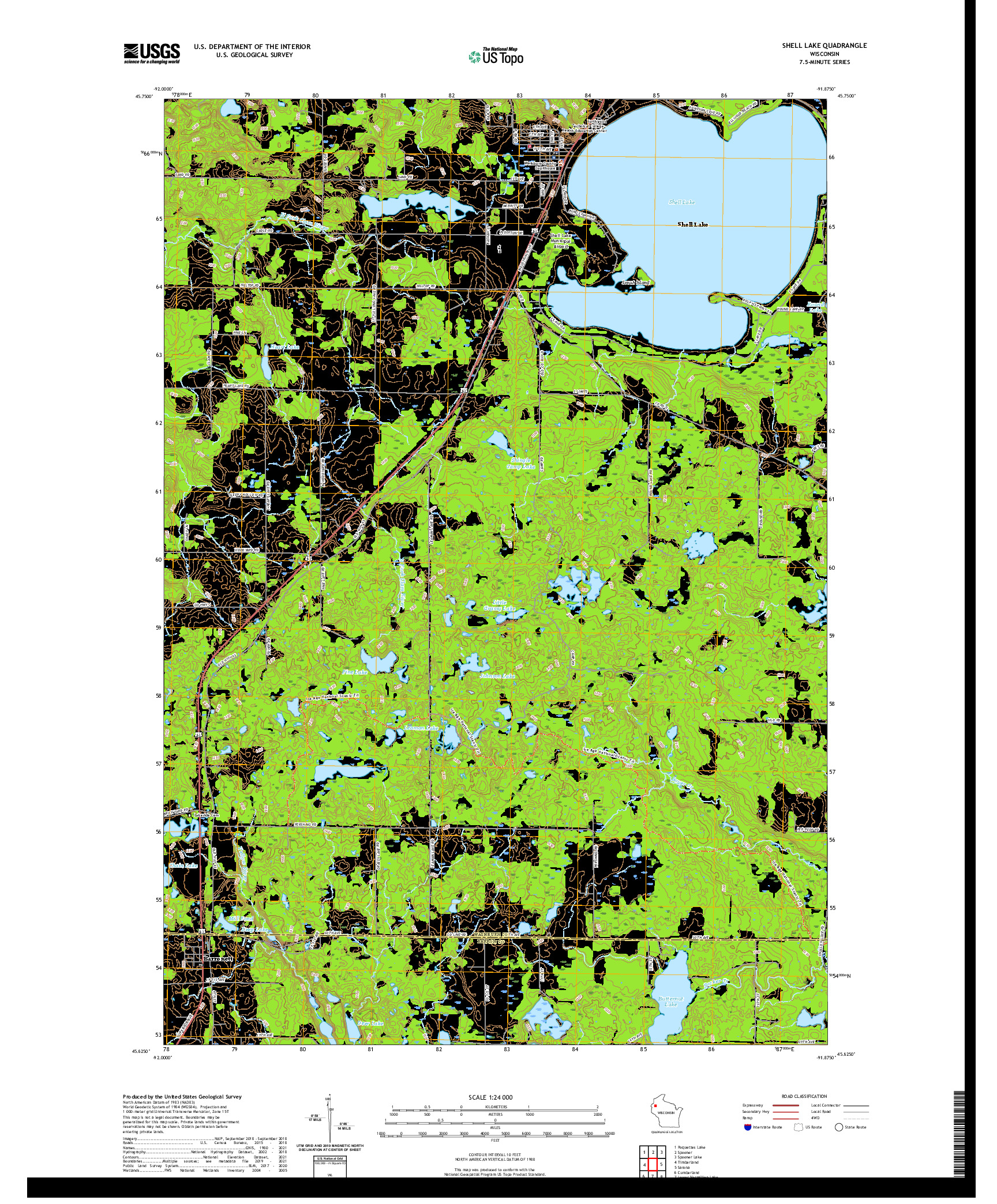 US TOPO 7.5-MINUTE MAP FOR SHELL LAKE, WI