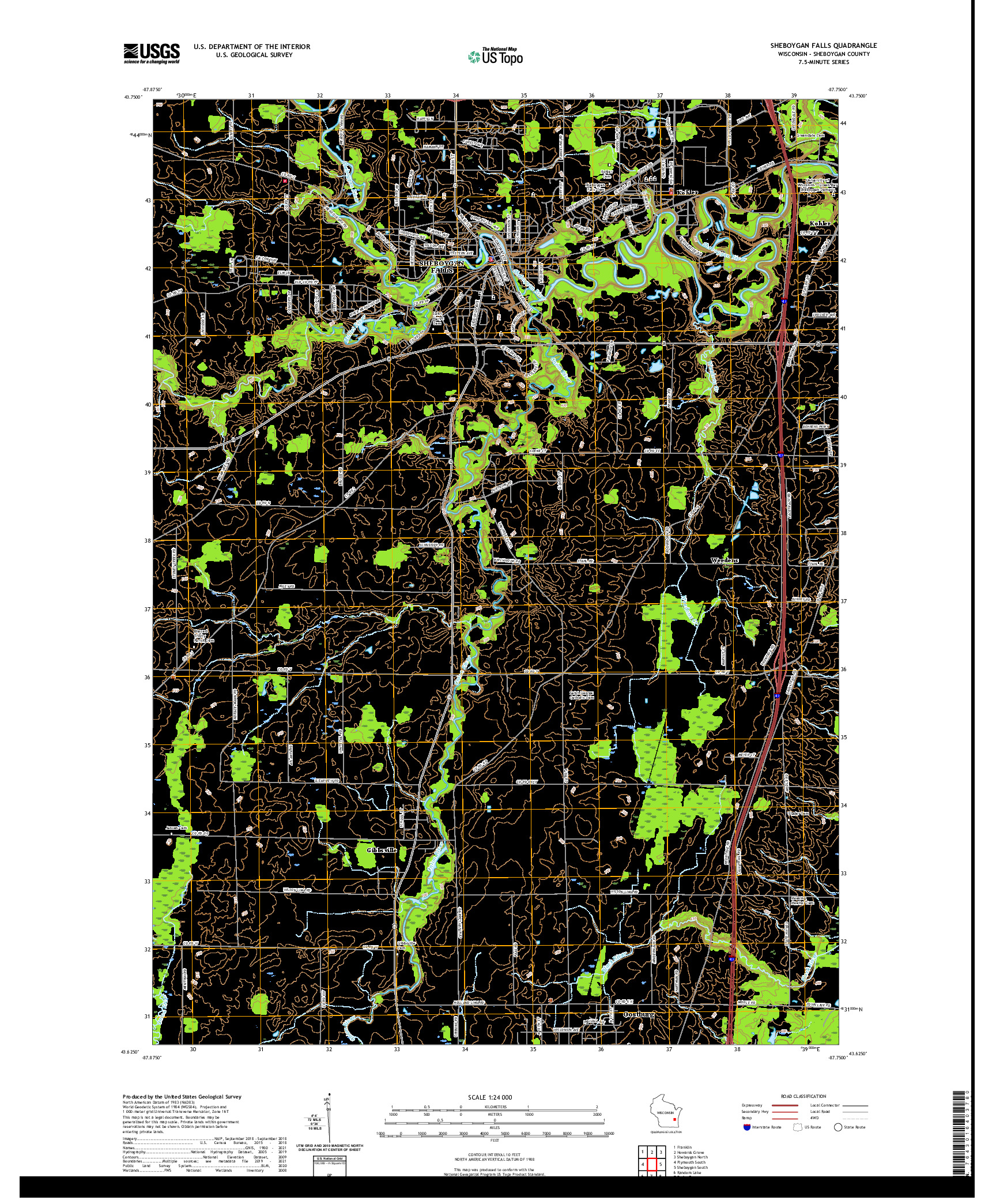 US TOPO 7.5-MINUTE MAP FOR SHEBOYGAN FALLS, WI