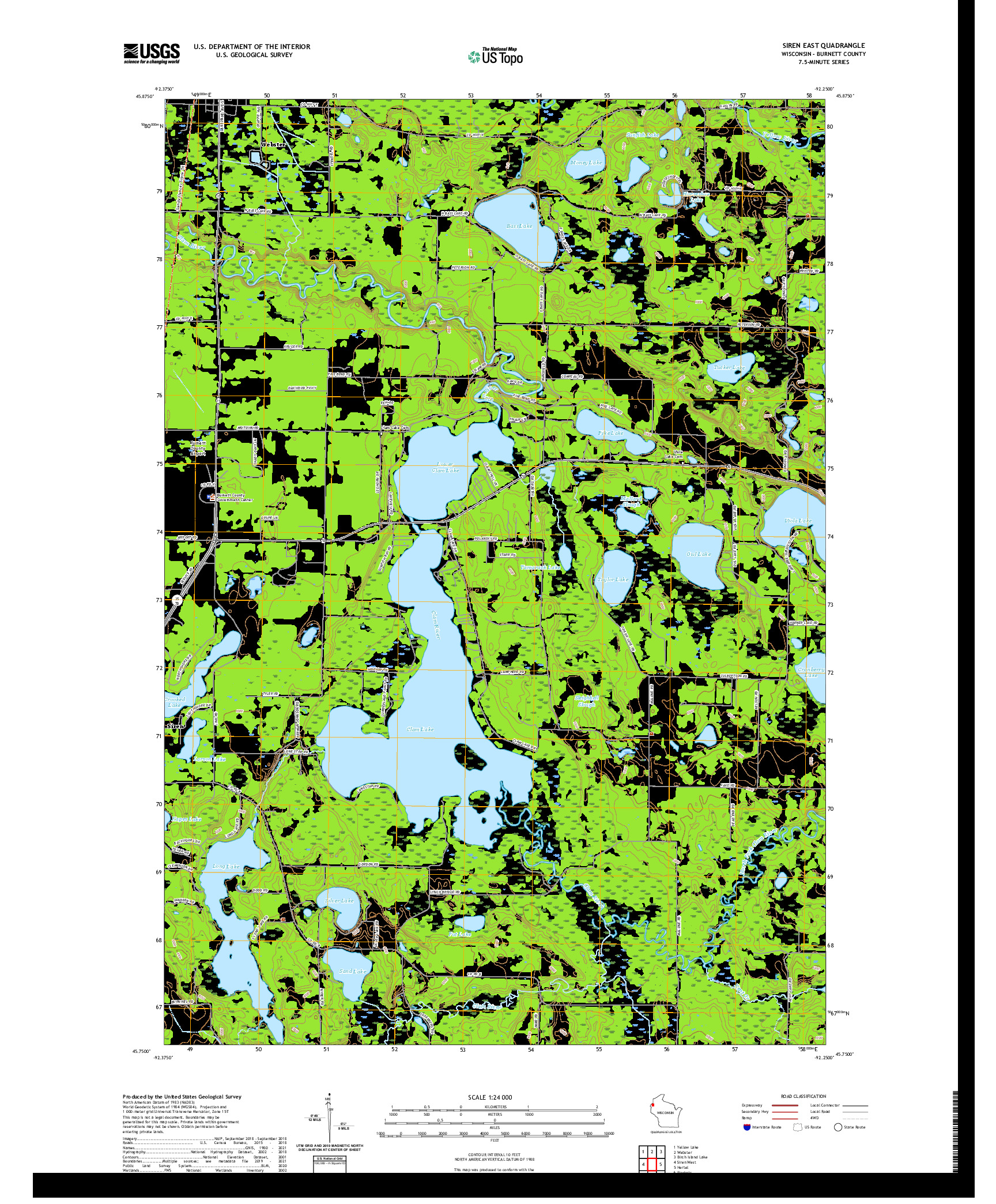 US TOPO 7.5-MINUTE MAP FOR SIREN EAST, WI