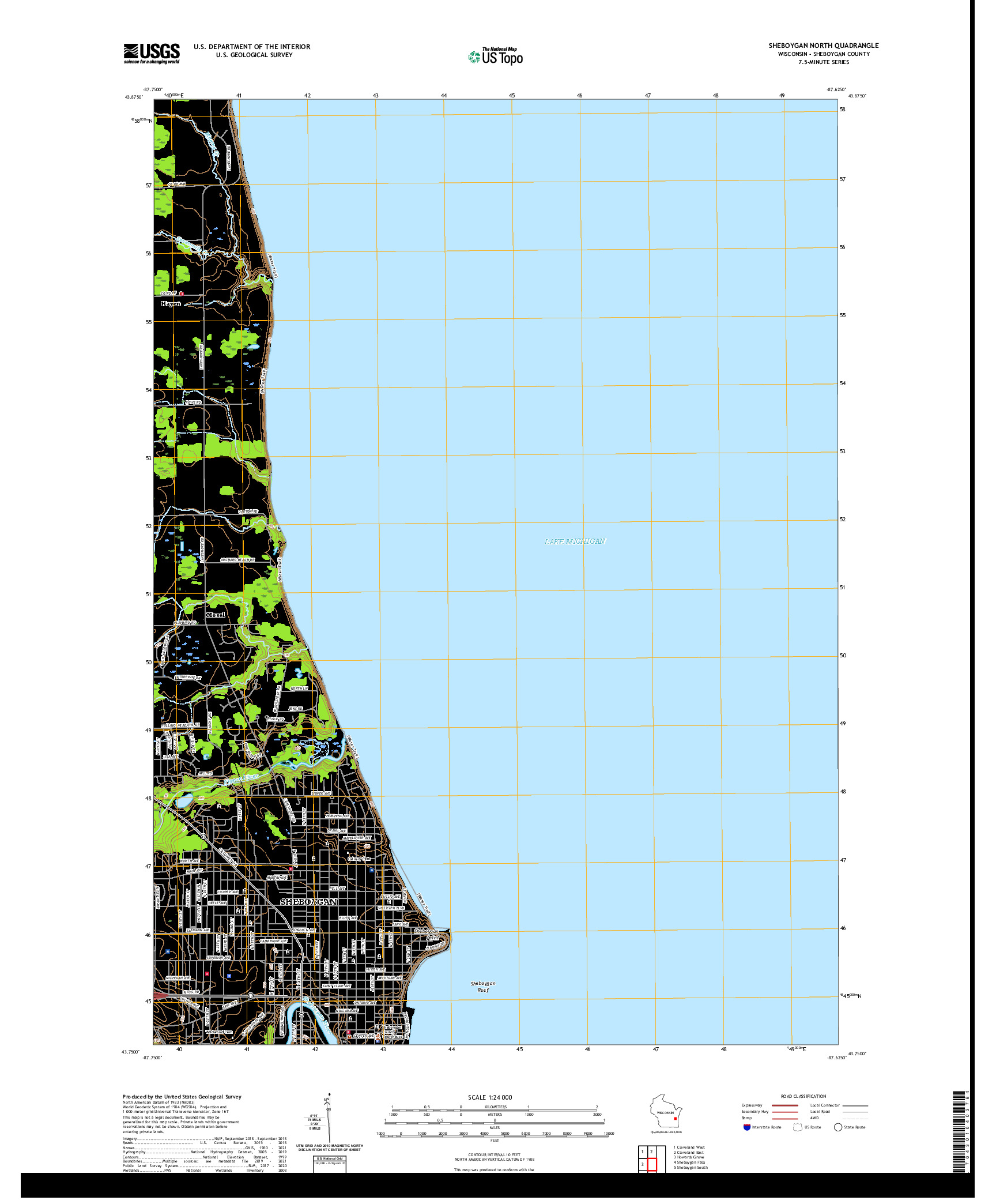 US TOPO 7.5-MINUTE MAP FOR SHEBOYGAN NORTH, WI