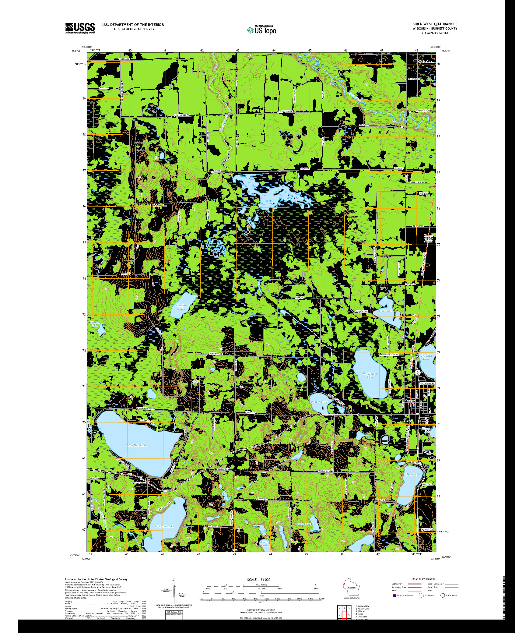 US TOPO 7.5-MINUTE MAP FOR SIREN WEST, WI