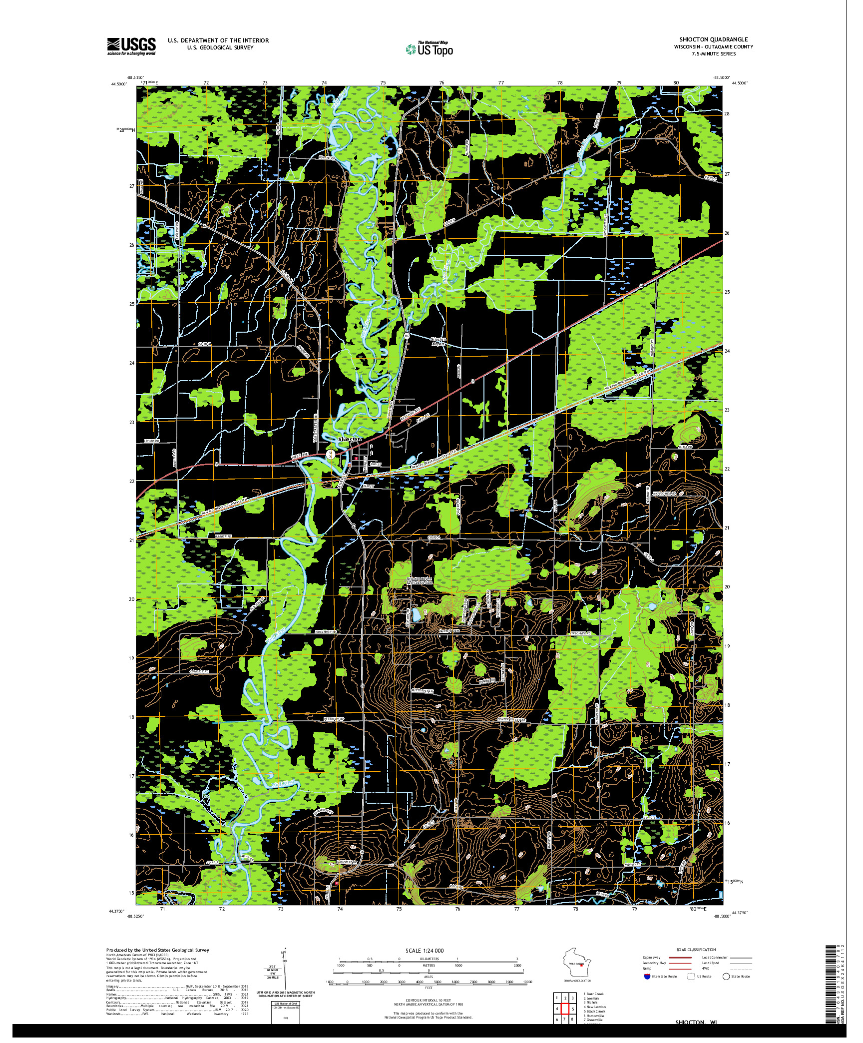 US TOPO 7.5-MINUTE MAP FOR SHIOCTON, WI