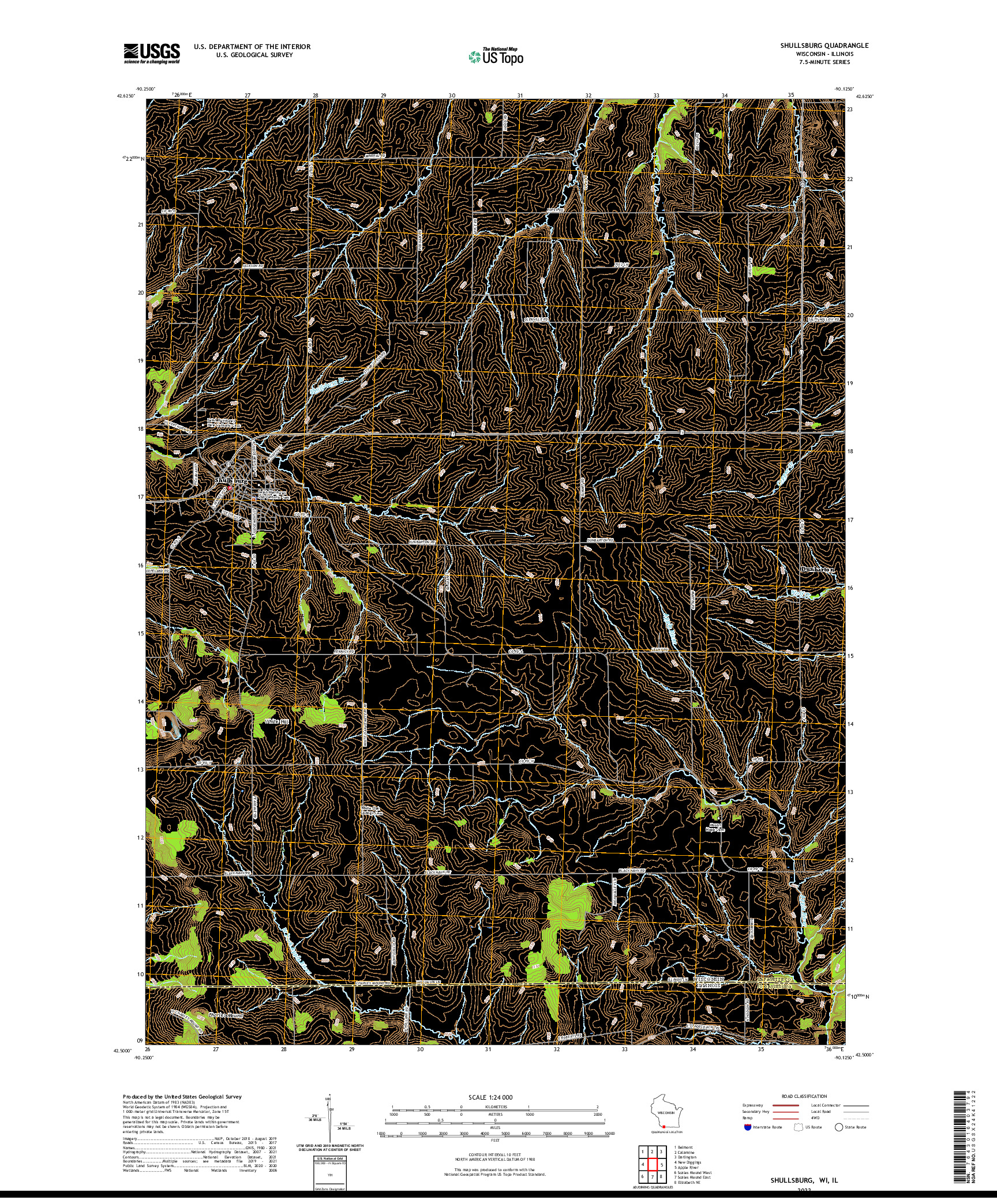 US TOPO 7.5-MINUTE MAP FOR SHULLSBURG, WI,IL