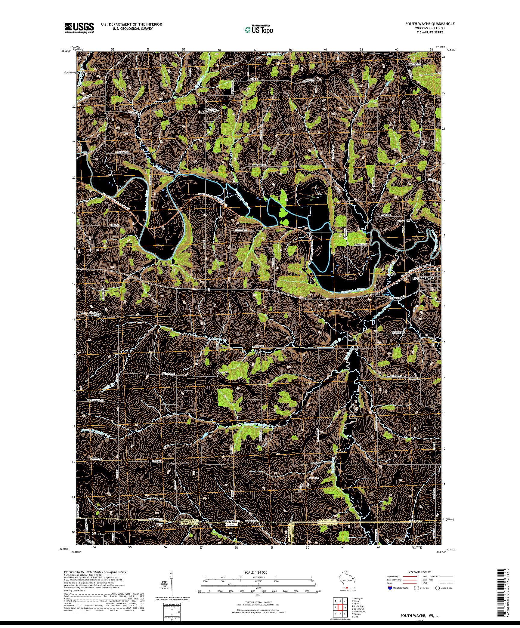 US TOPO 7.5-MINUTE MAP FOR SOUTH WAYNE, WI,IL