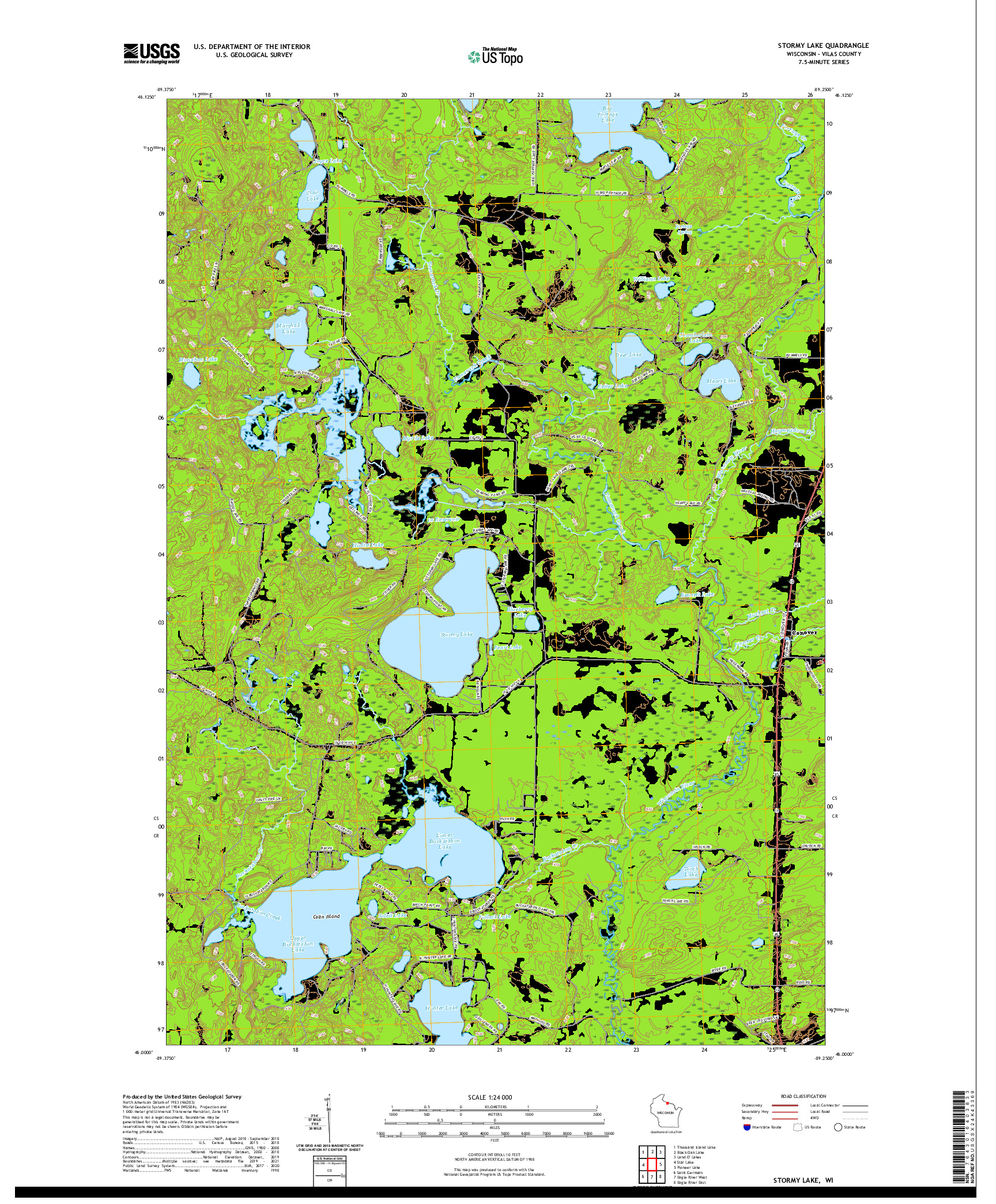 US TOPO 7.5-MINUTE MAP FOR STORMY LAKE, WI