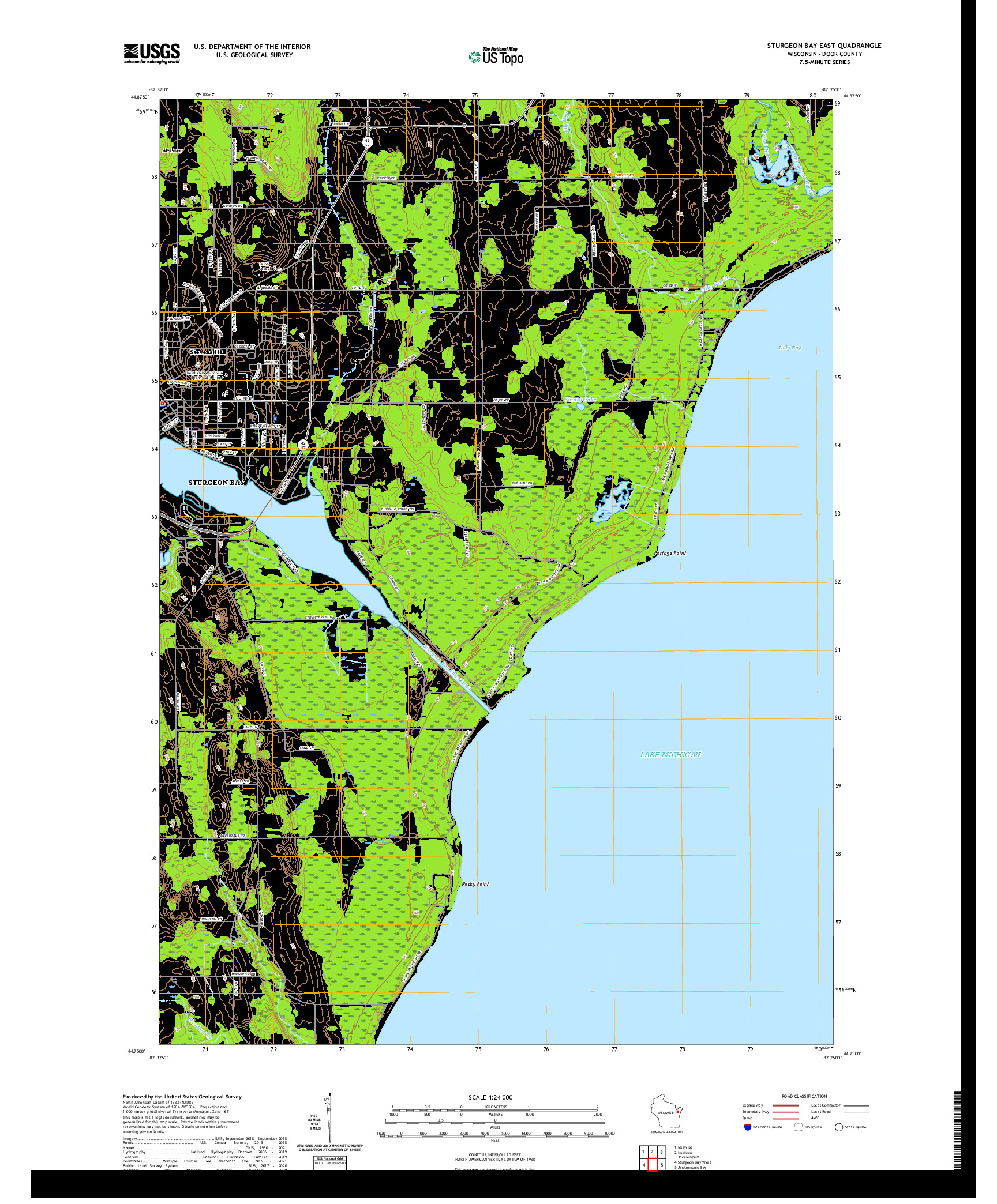 US TOPO 7.5-MINUTE MAP FOR STURGEON BAY EAST, WI