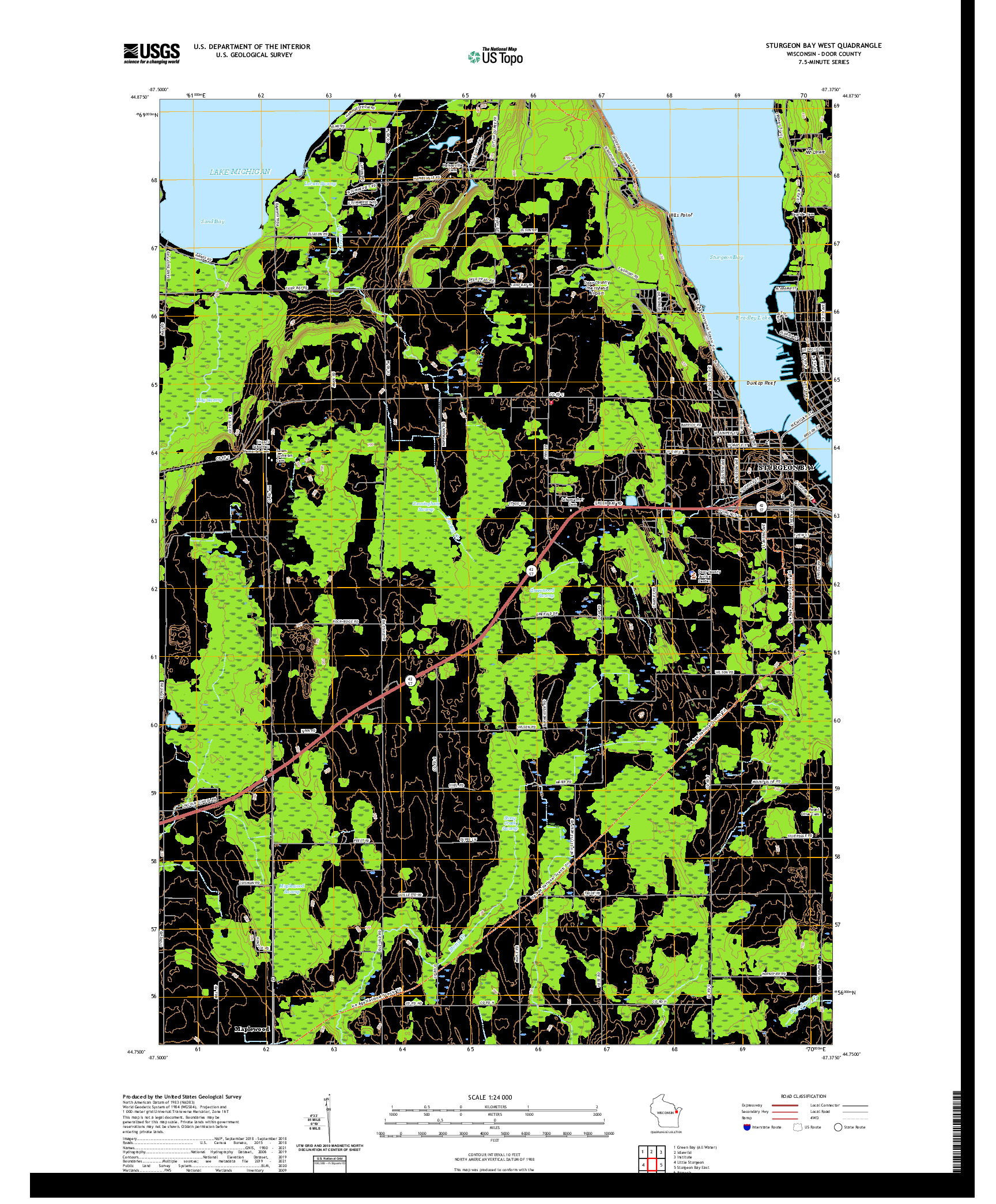 US TOPO 7.5-MINUTE MAP FOR STURGEON BAY WEST, WI