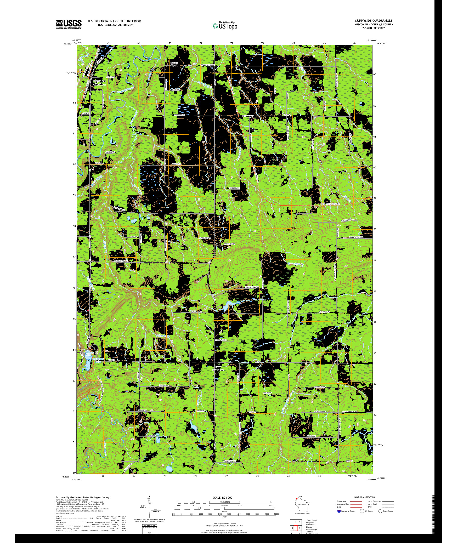 US TOPO 7.5-MINUTE MAP FOR SUNNYSIDE, WI