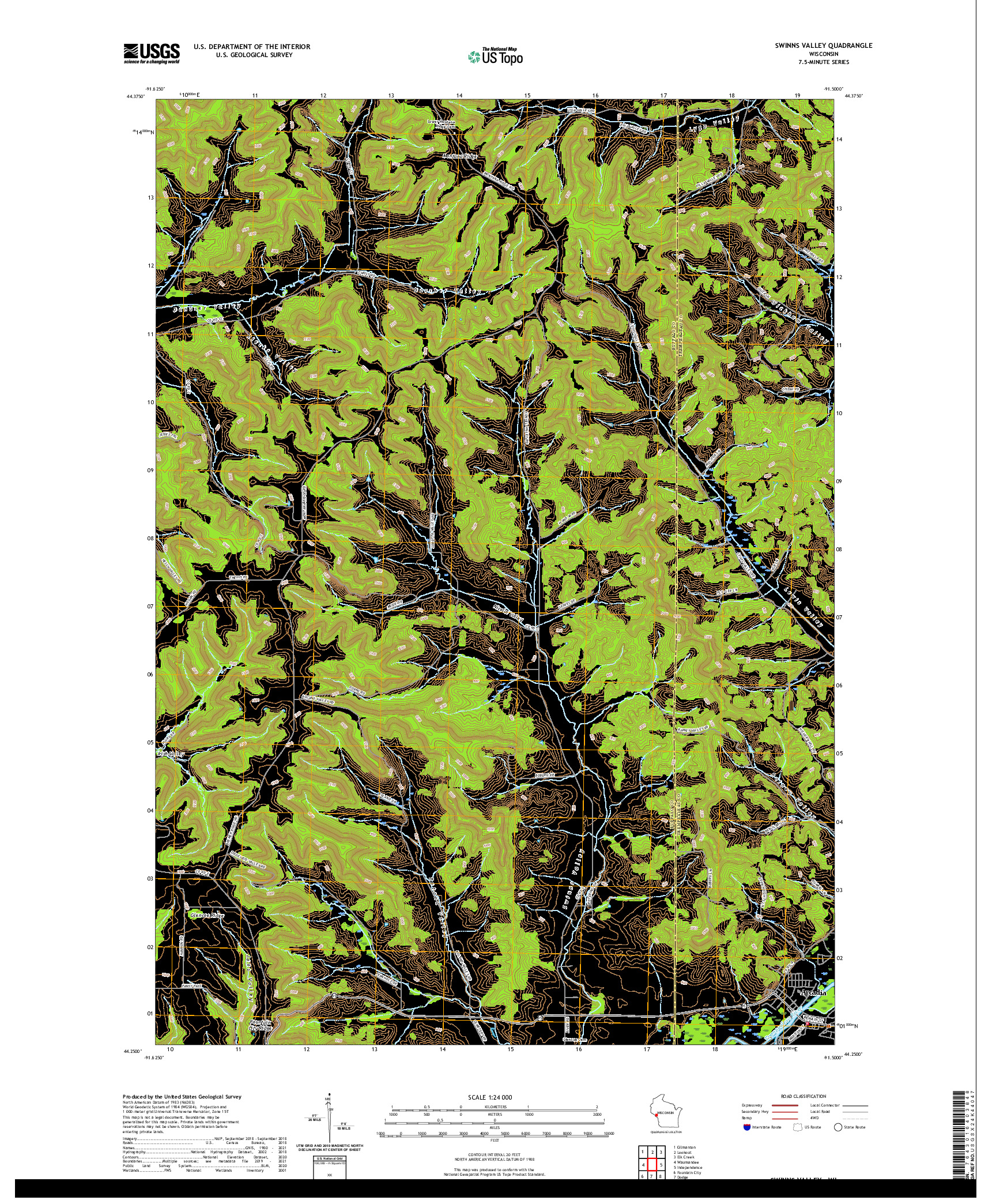 US TOPO 7.5-MINUTE MAP FOR SWINNS VALLEY, WI