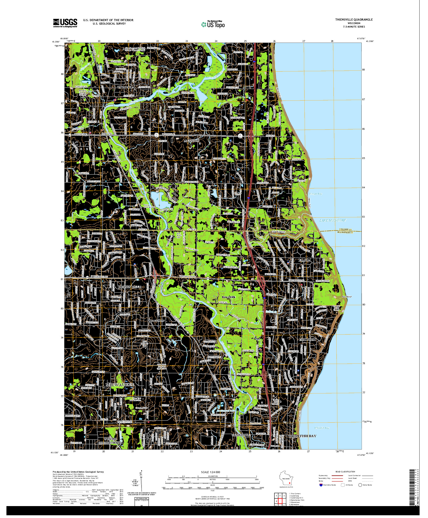 US TOPO 7.5-MINUTE MAP FOR THIENSVILLE, WI