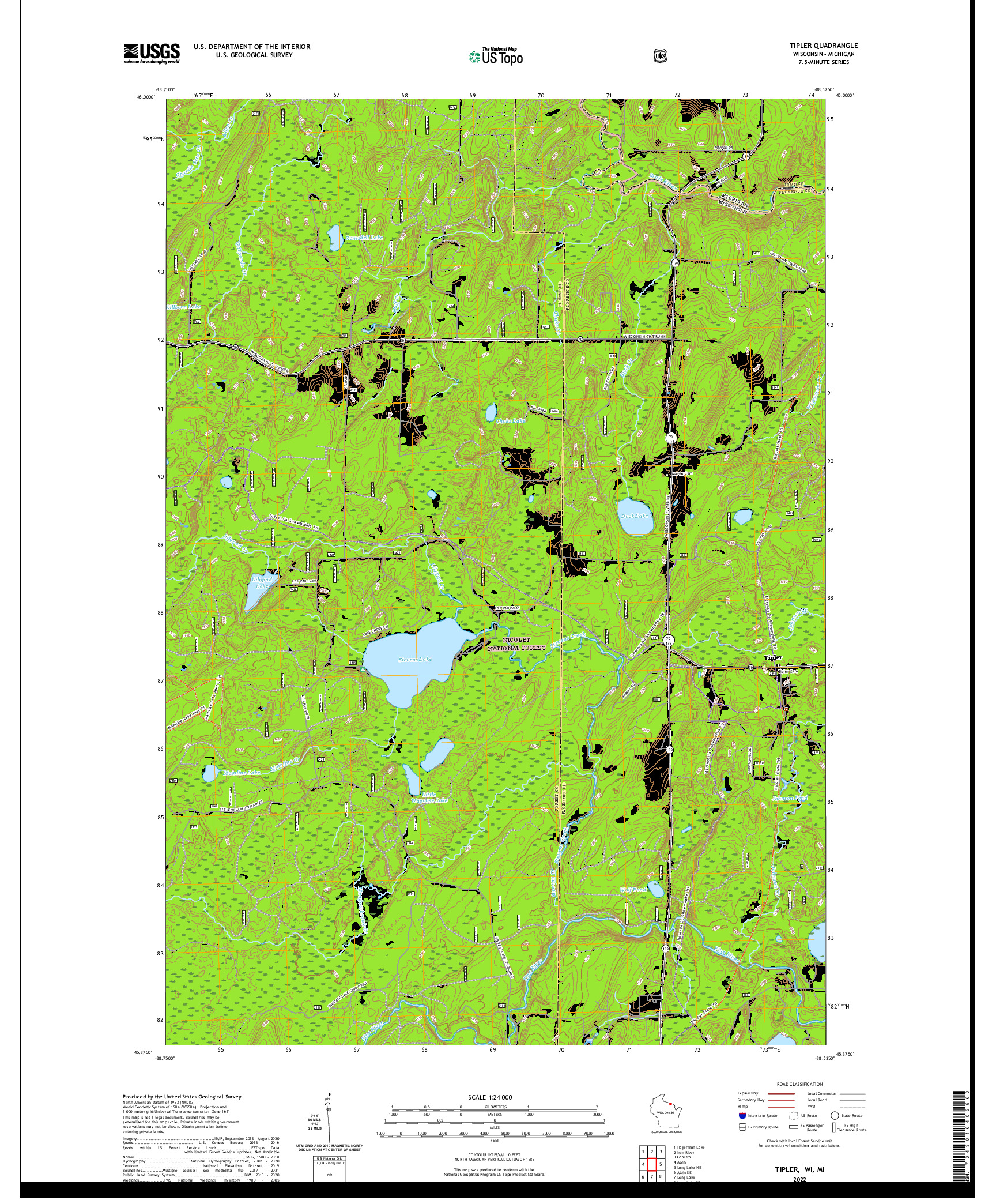 US TOPO 7.5-MINUTE MAP FOR TIPLER, WI,MI