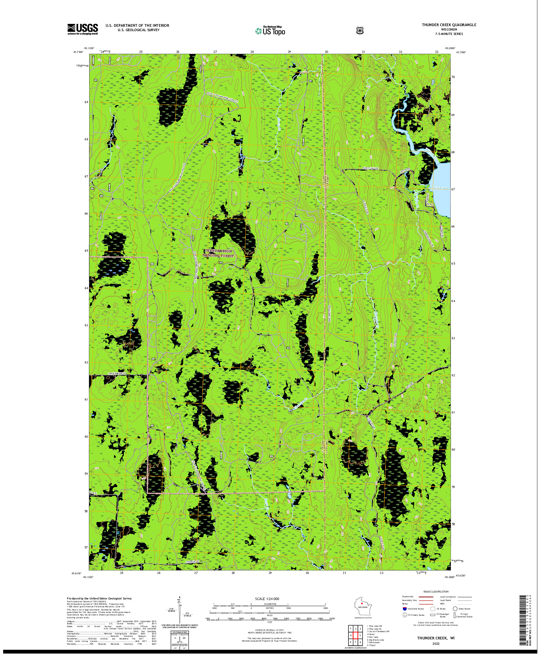 US TOPO 7.5-MINUTE MAP FOR THUNDER CREEK, WI