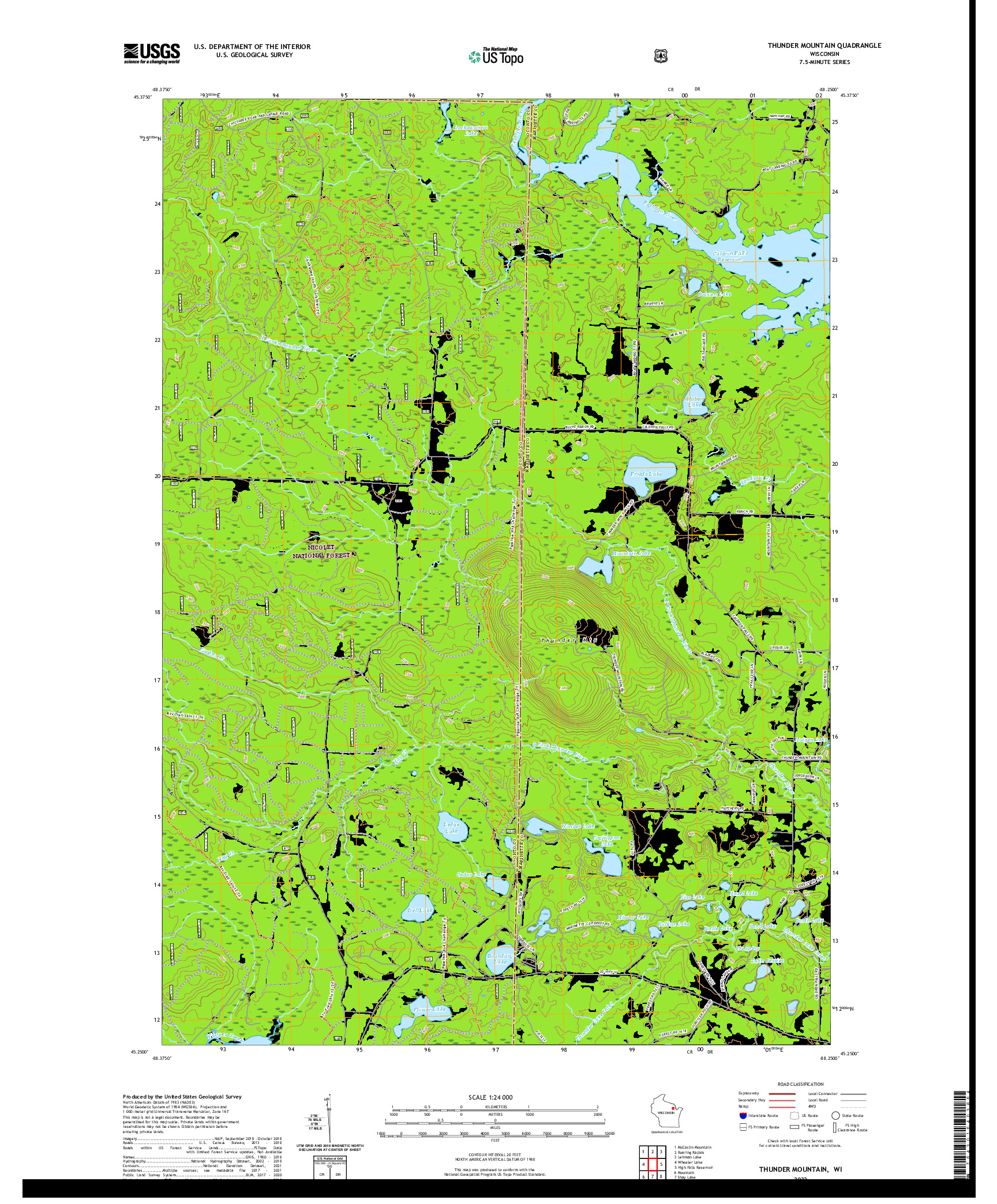 US TOPO 7.5-MINUTE MAP FOR THUNDER MOUNTAIN, WI
