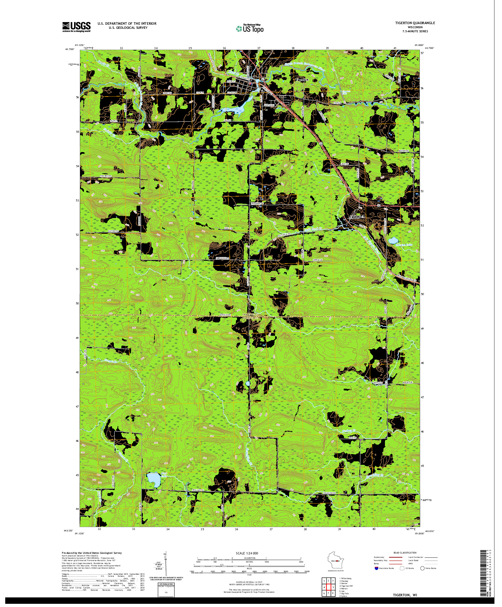 US TOPO 7.5-MINUTE MAP FOR TIGERTON, WI