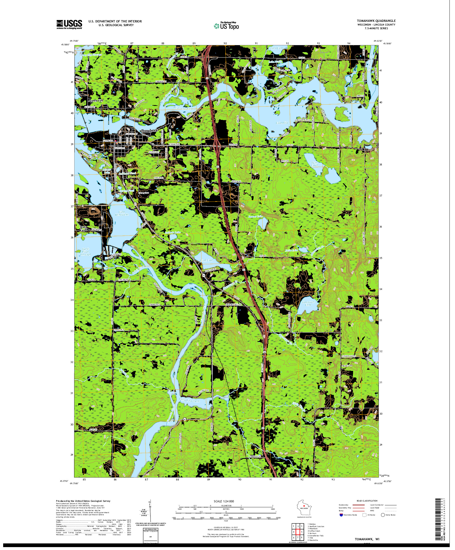 US TOPO 7.5-MINUTE MAP FOR TOMAHAWK, WI