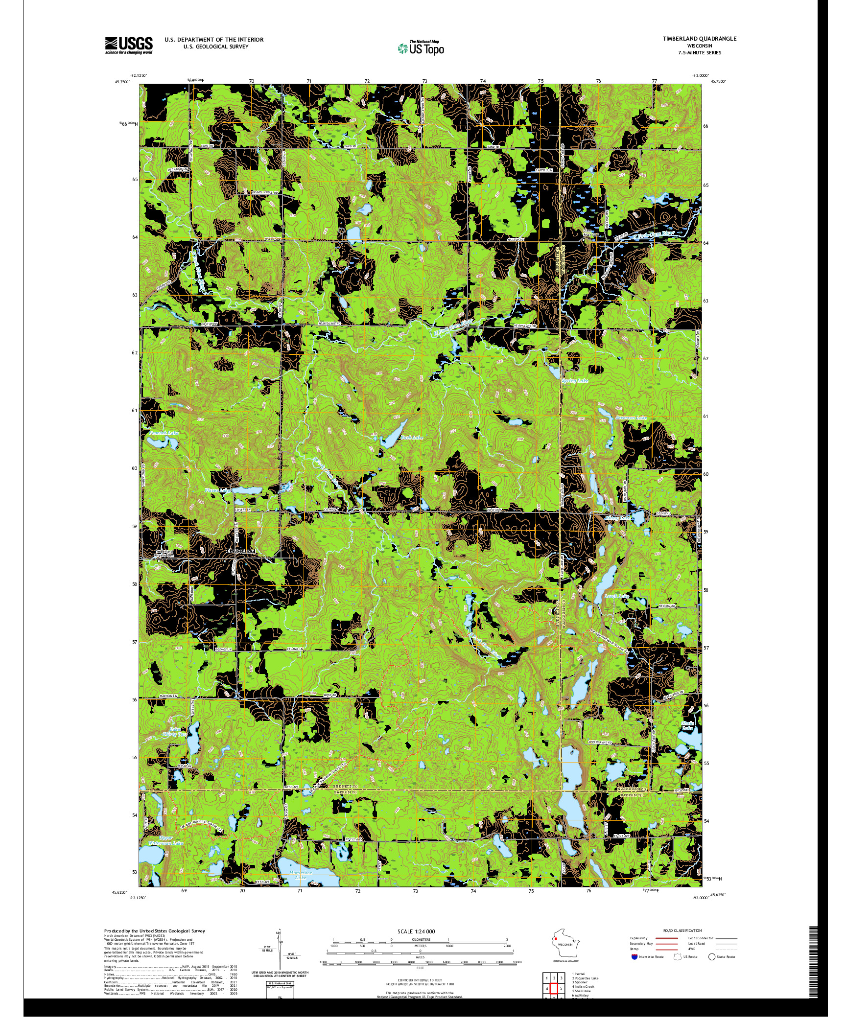 US TOPO 7.5-MINUTE MAP FOR TIMBERLAND, WI