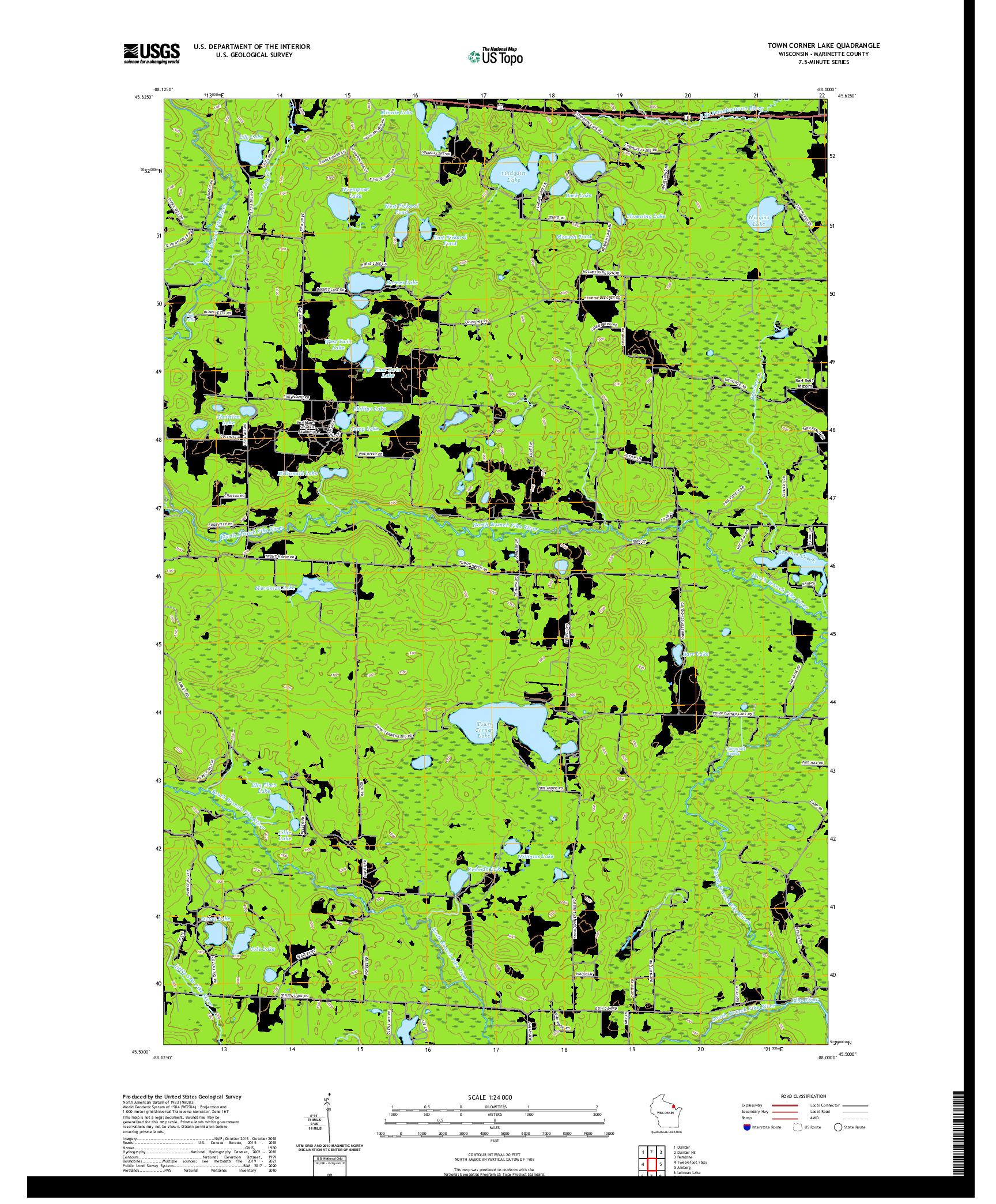 US TOPO 7.5-MINUTE MAP FOR TOWN CORNER LAKE, WI