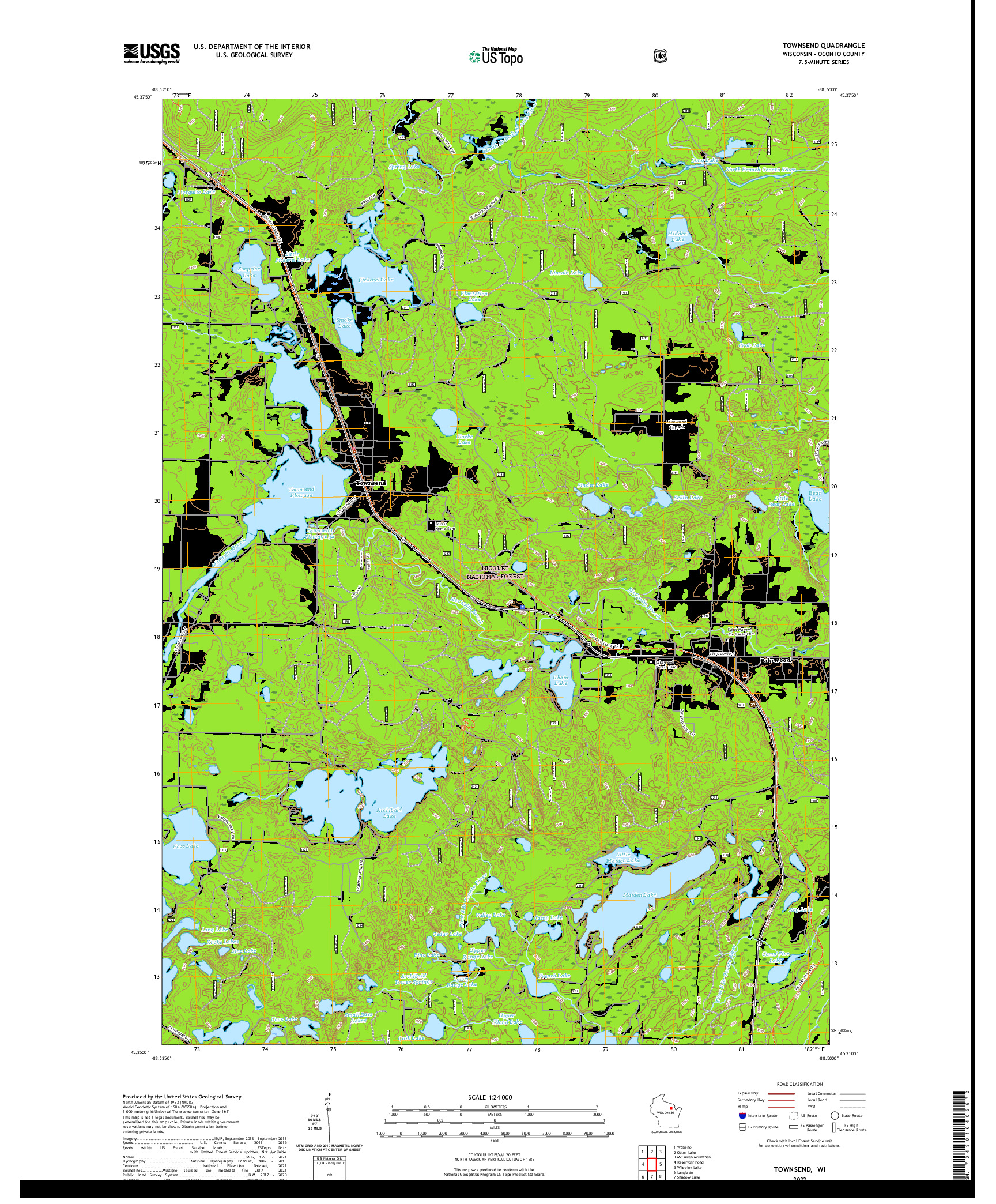 US TOPO 7.5-MINUTE MAP FOR TOWNSEND, WI