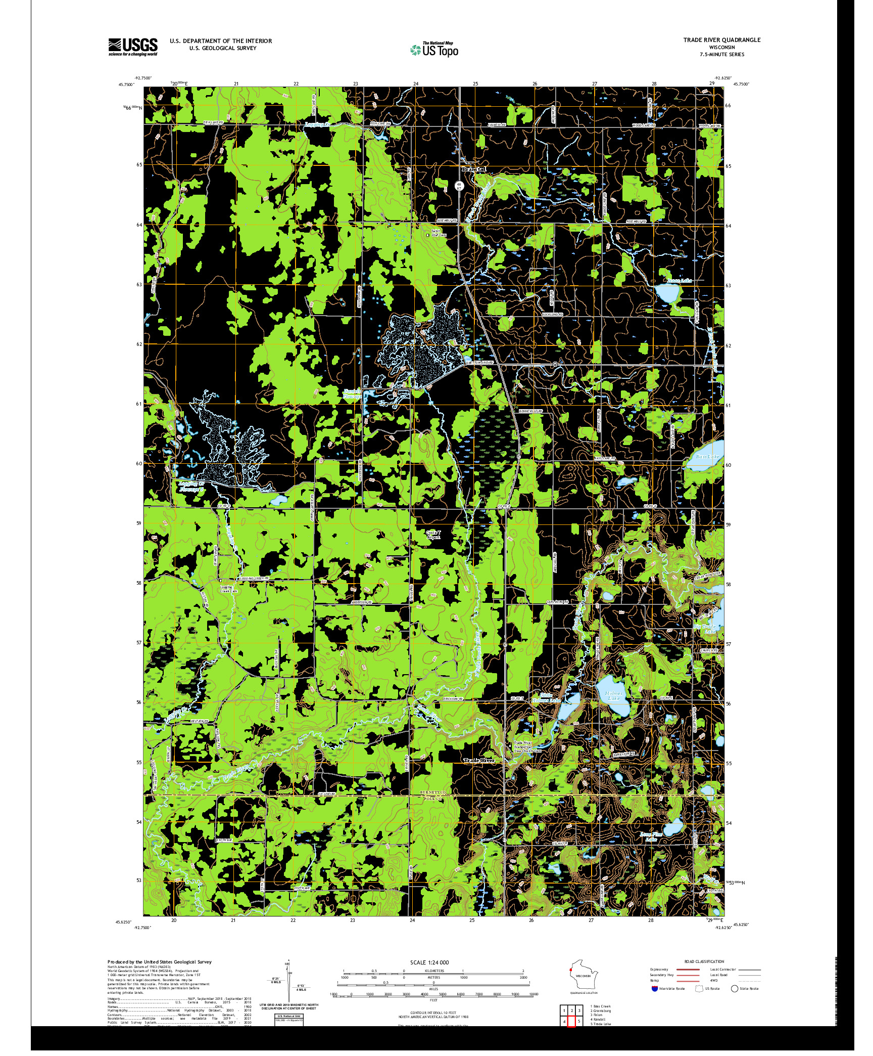 US TOPO 7.5-MINUTE MAP FOR TRADE RIVER, WI