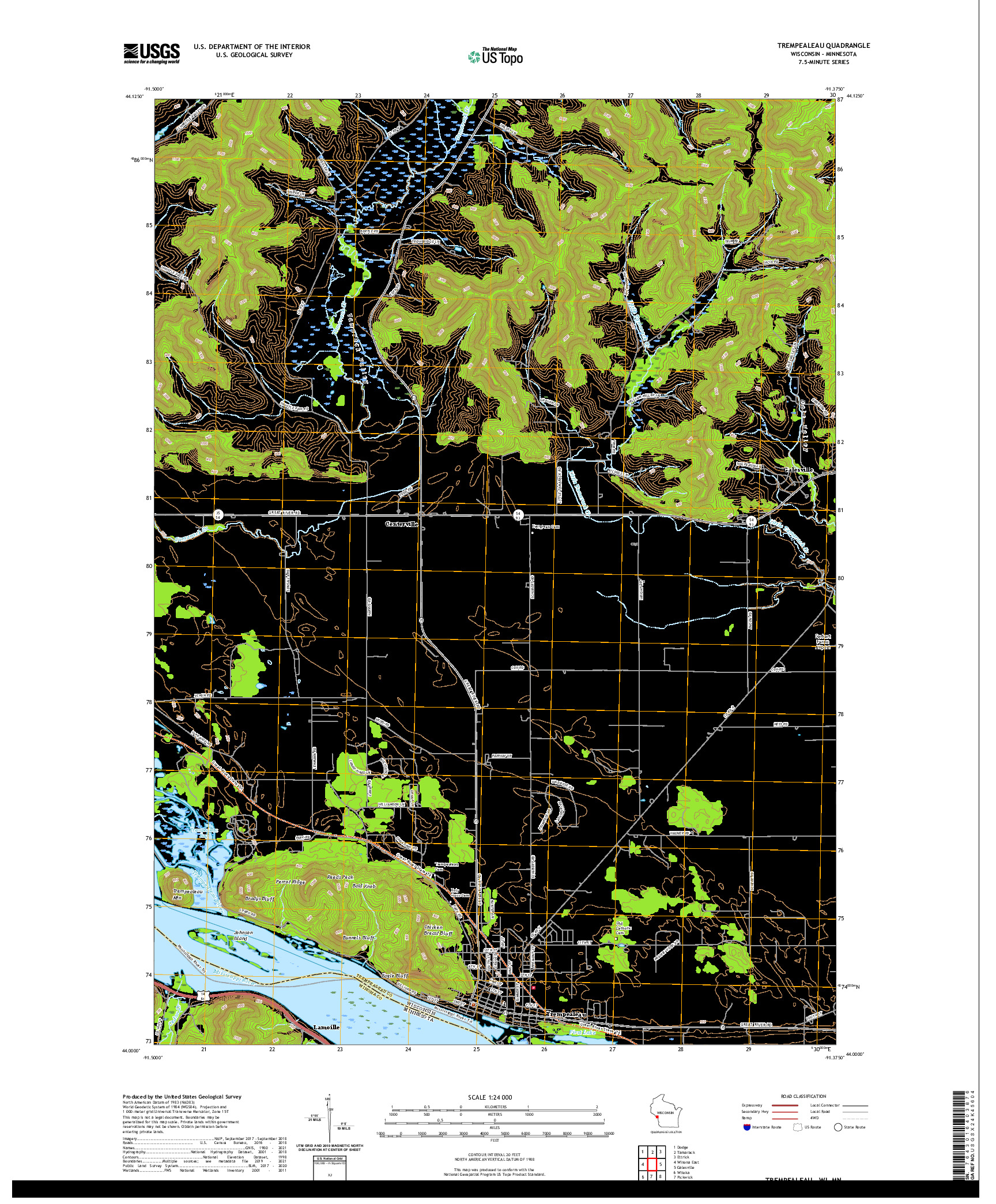 US TOPO 7.5-MINUTE MAP FOR TREMPEALEAU, WI,MN