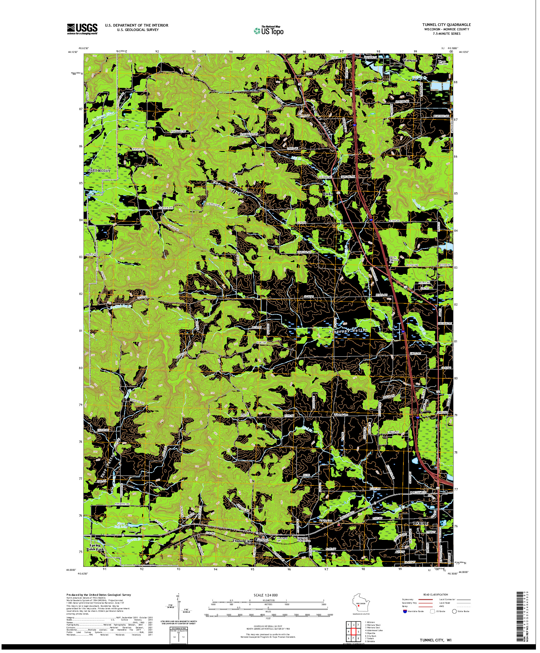 US TOPO 7.5-MINUTE MAP FOR TUNNEL CITY, WI