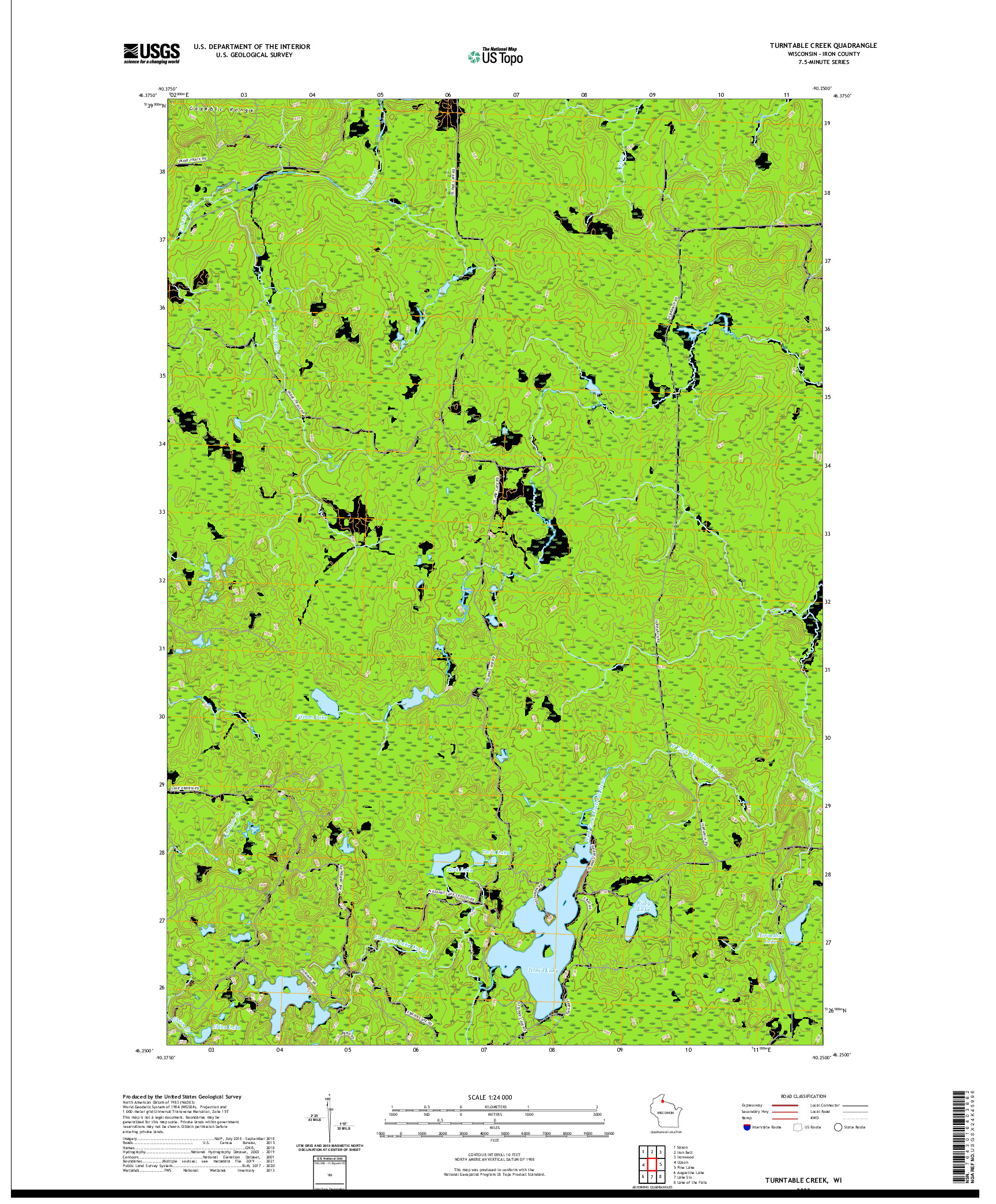 US TOPO 7.5-MINUTE MAP FOR TURNTABLE CREEK, WI