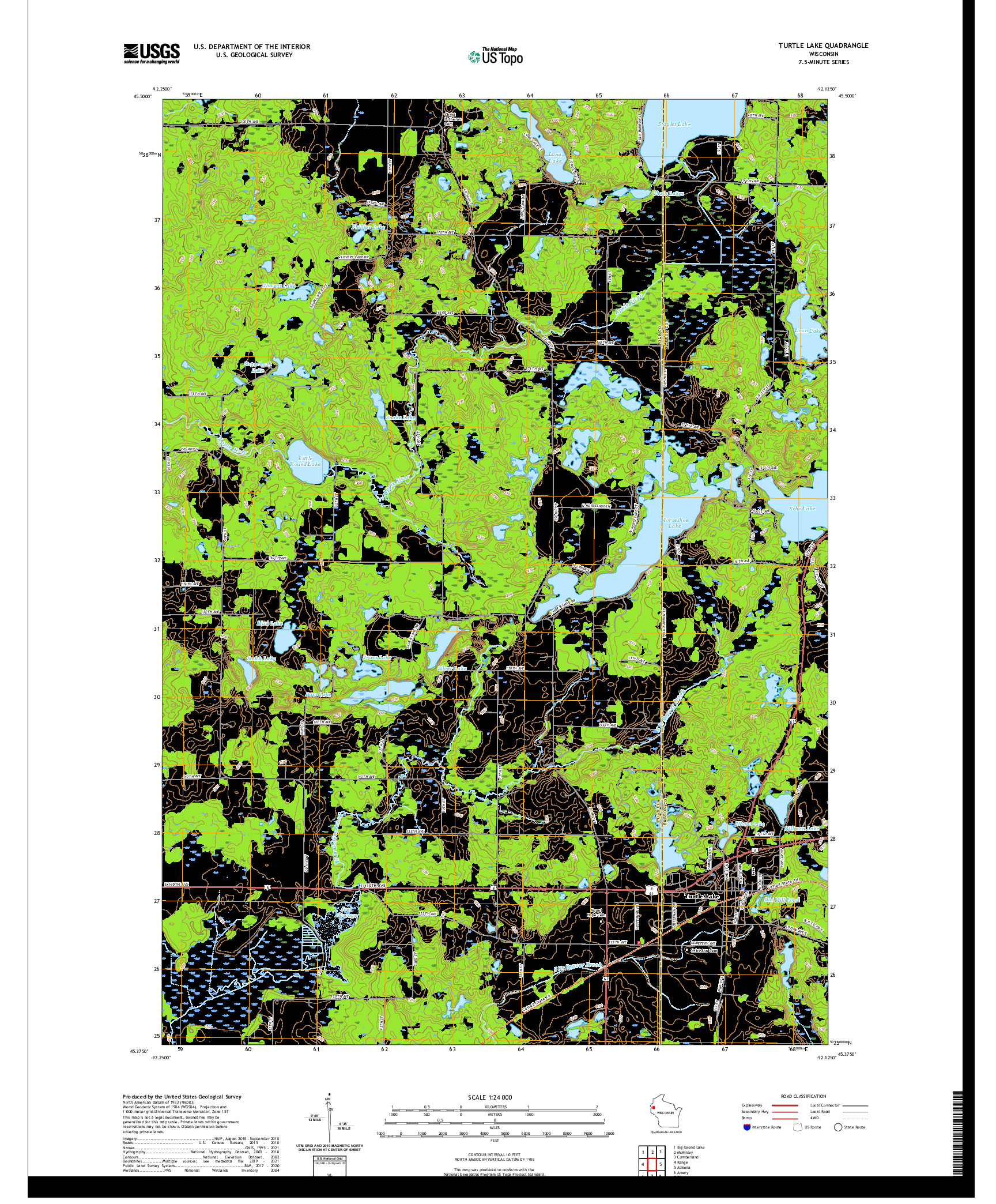 US TOPO 7.5-MINUTE MAP FOR TURTLE LAKE, WI