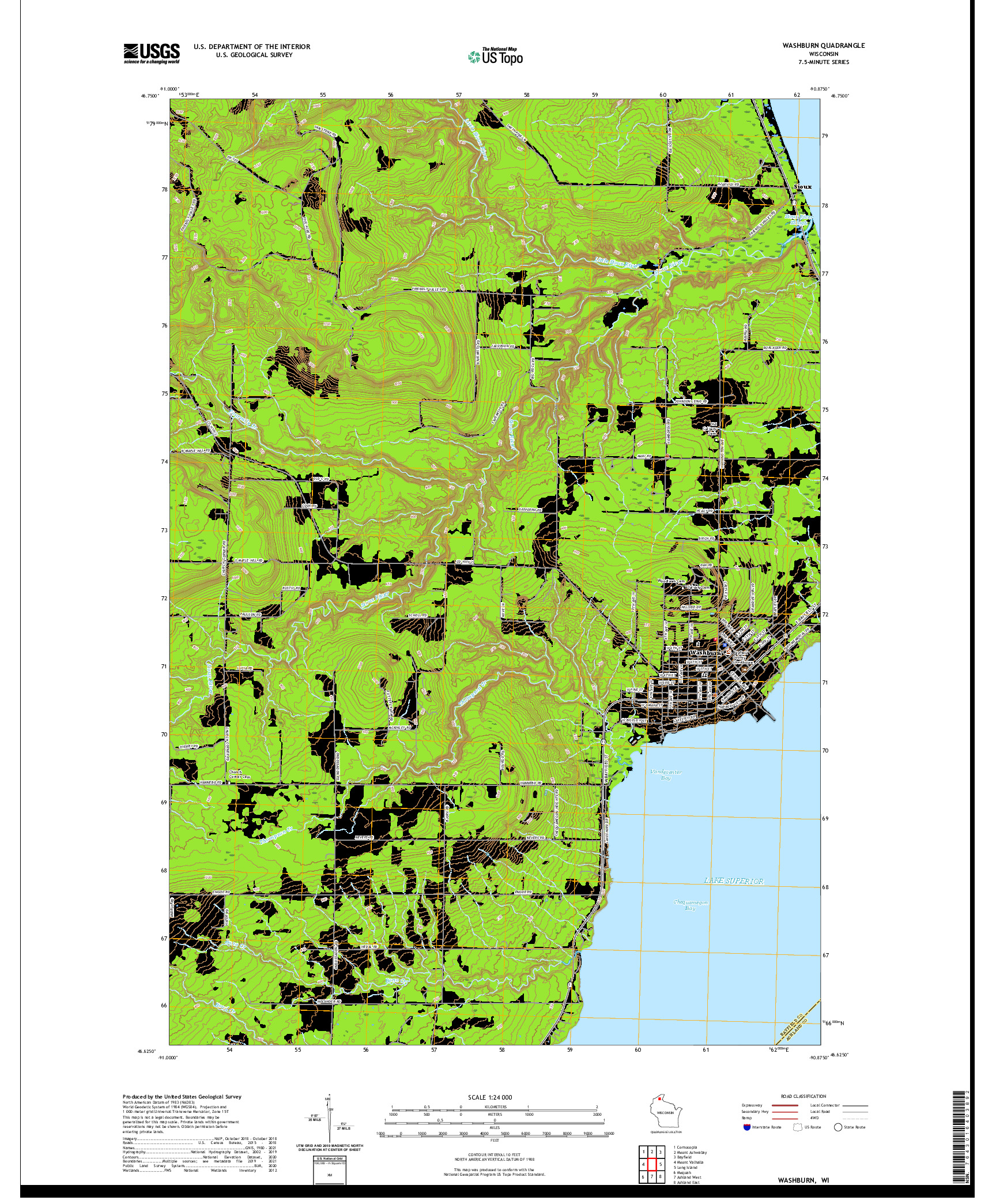 US TOPO 7.5-MINUTE MAP FOR WASHBURN, WI