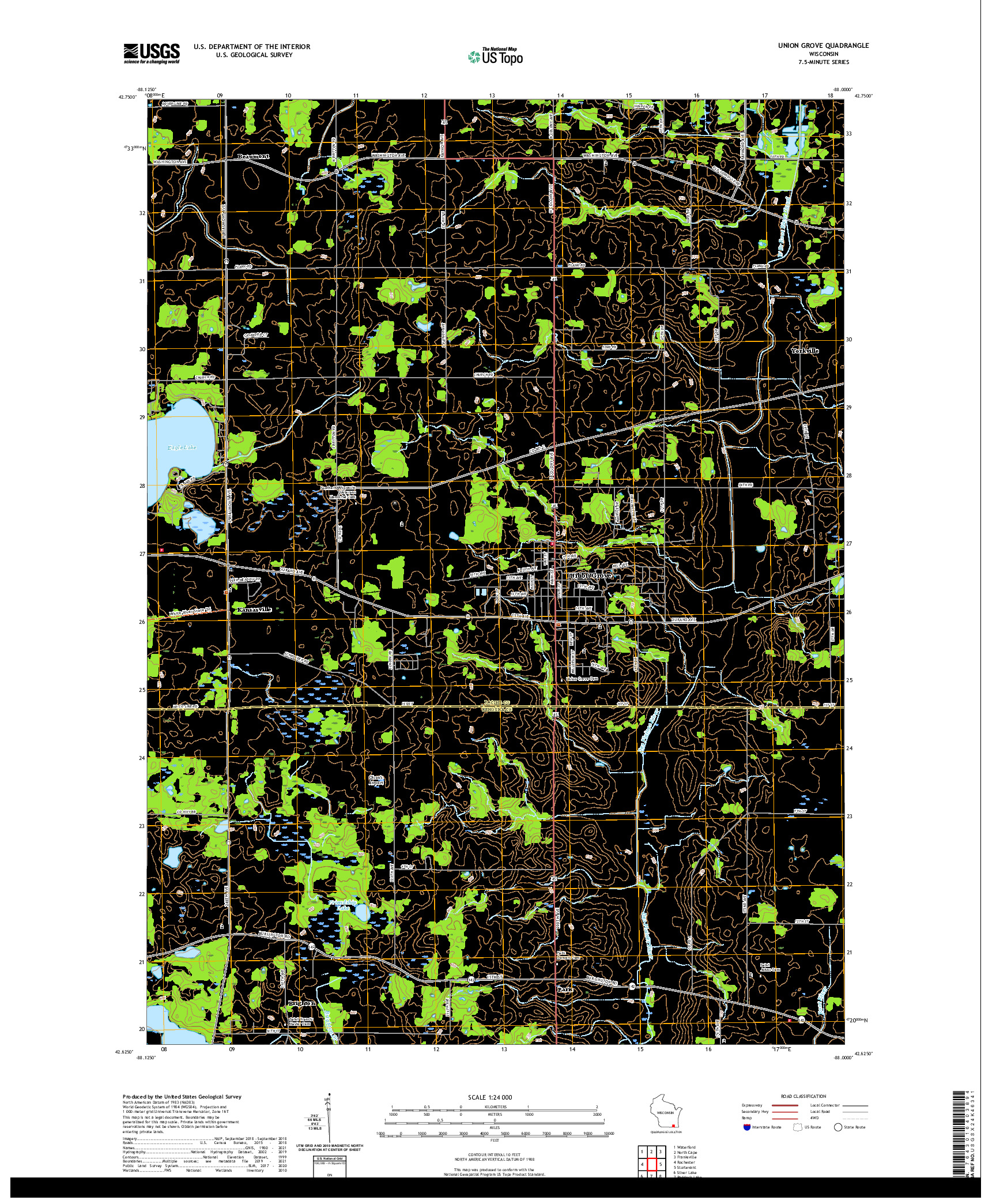 US TOPO 7.5-MINUTE MAP FOR UNION GROVE, WI