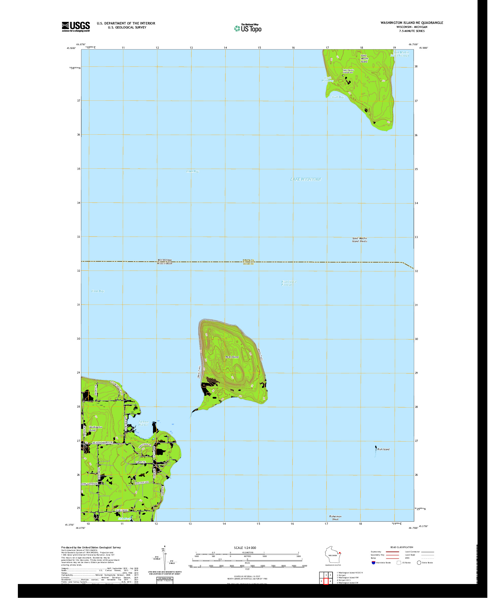 US TOPO 7.5-MINUTE MAP FOR WASHINGTON ISLAND NE, WI,MI