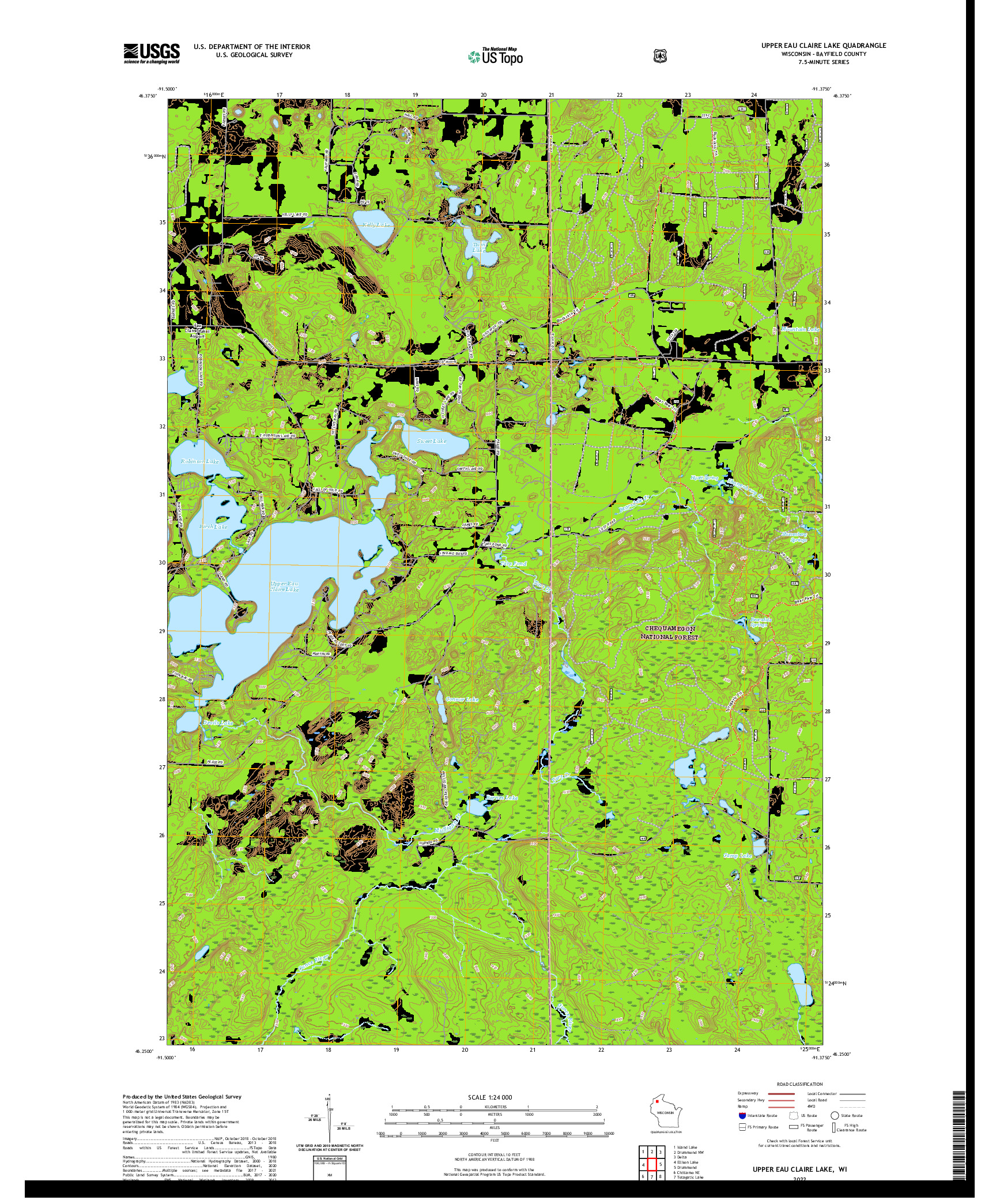 US TOPO 7.5-MINUTE MAP FOR UPPER EAU CLAIRE LAKE, WI