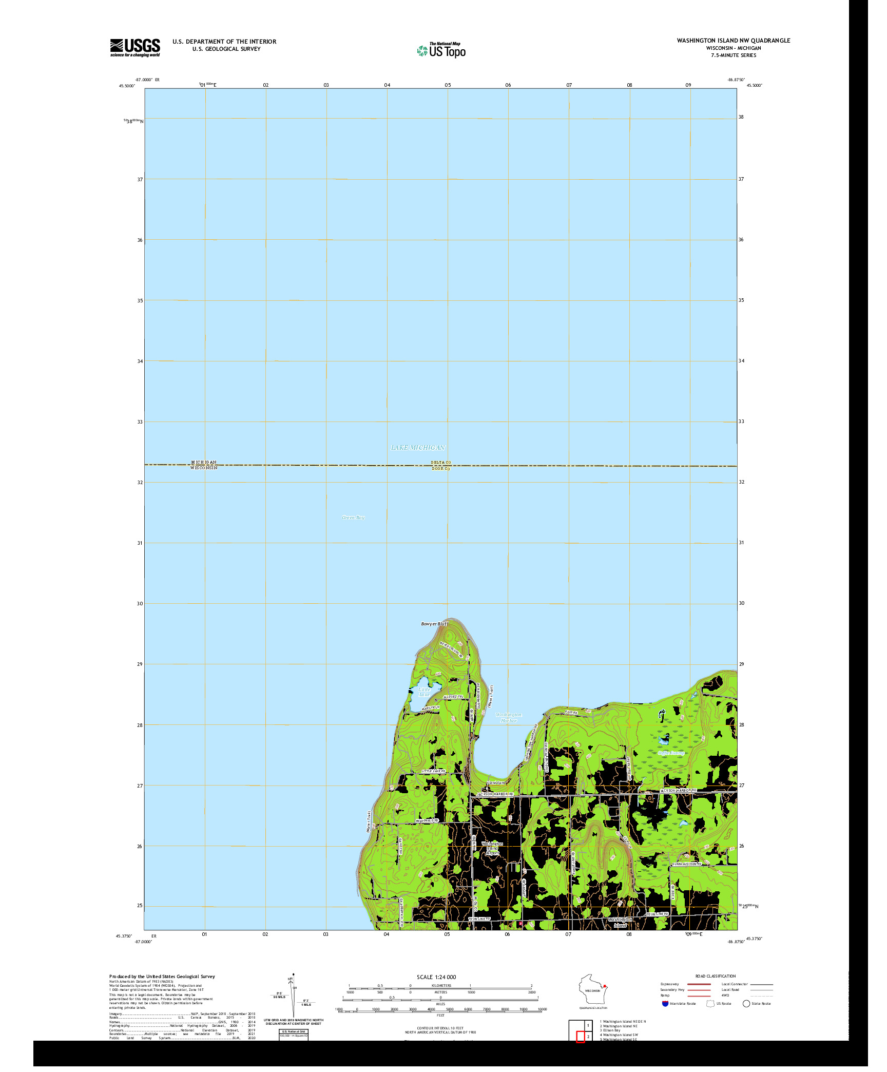 US TOPO 7.5-MINUTE MAP FOR WASHINGTON ISLAND NW, WI,MI