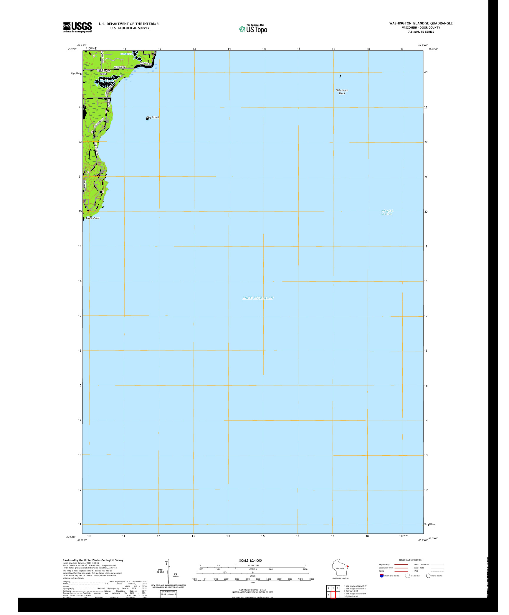 US TOPO 7.5-MINUTE MAP FOR WASHINGTON ISLAND SE, WI