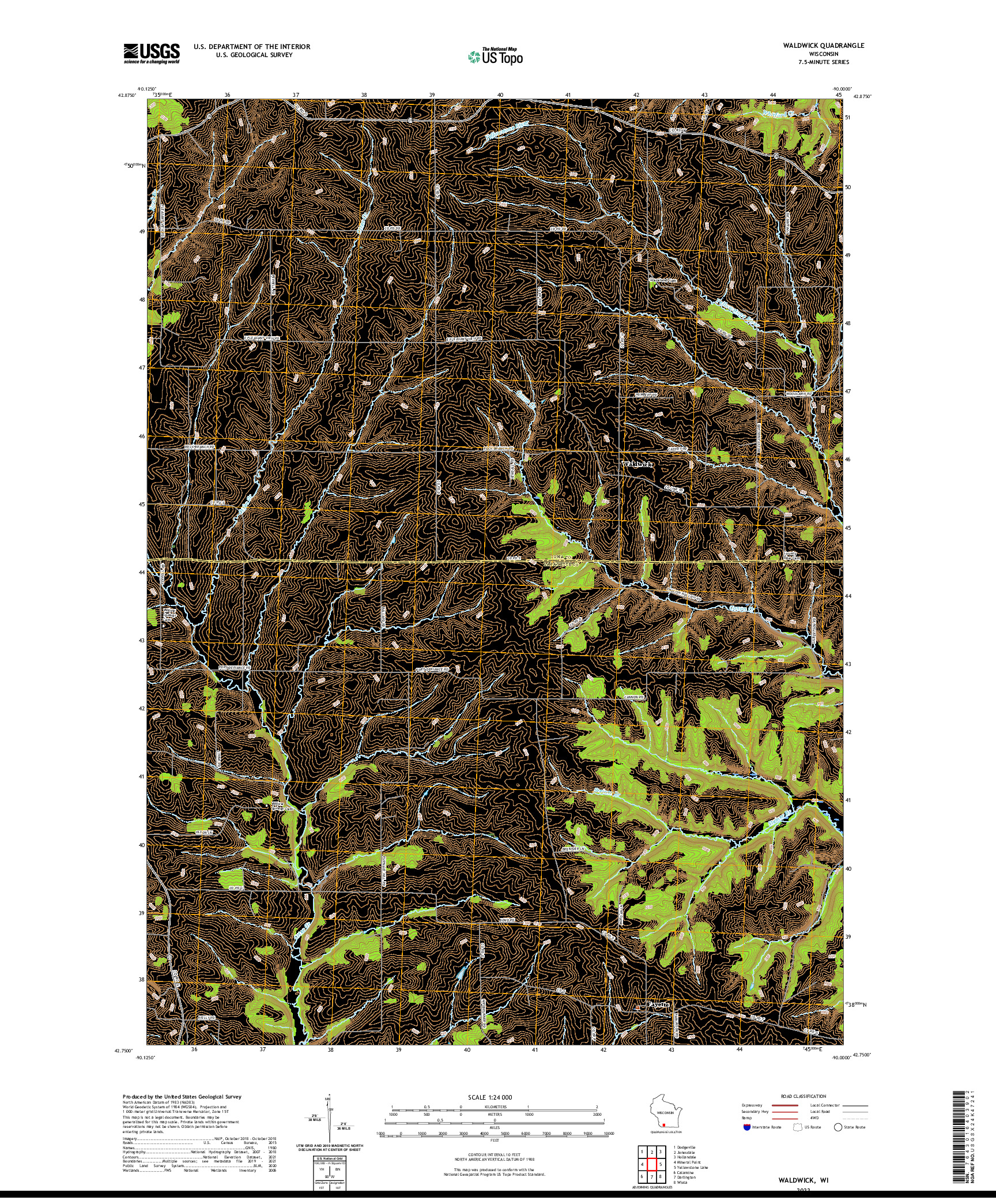 US TOPO 7.5-MINUTE MAP FOR WALDWICK, WI