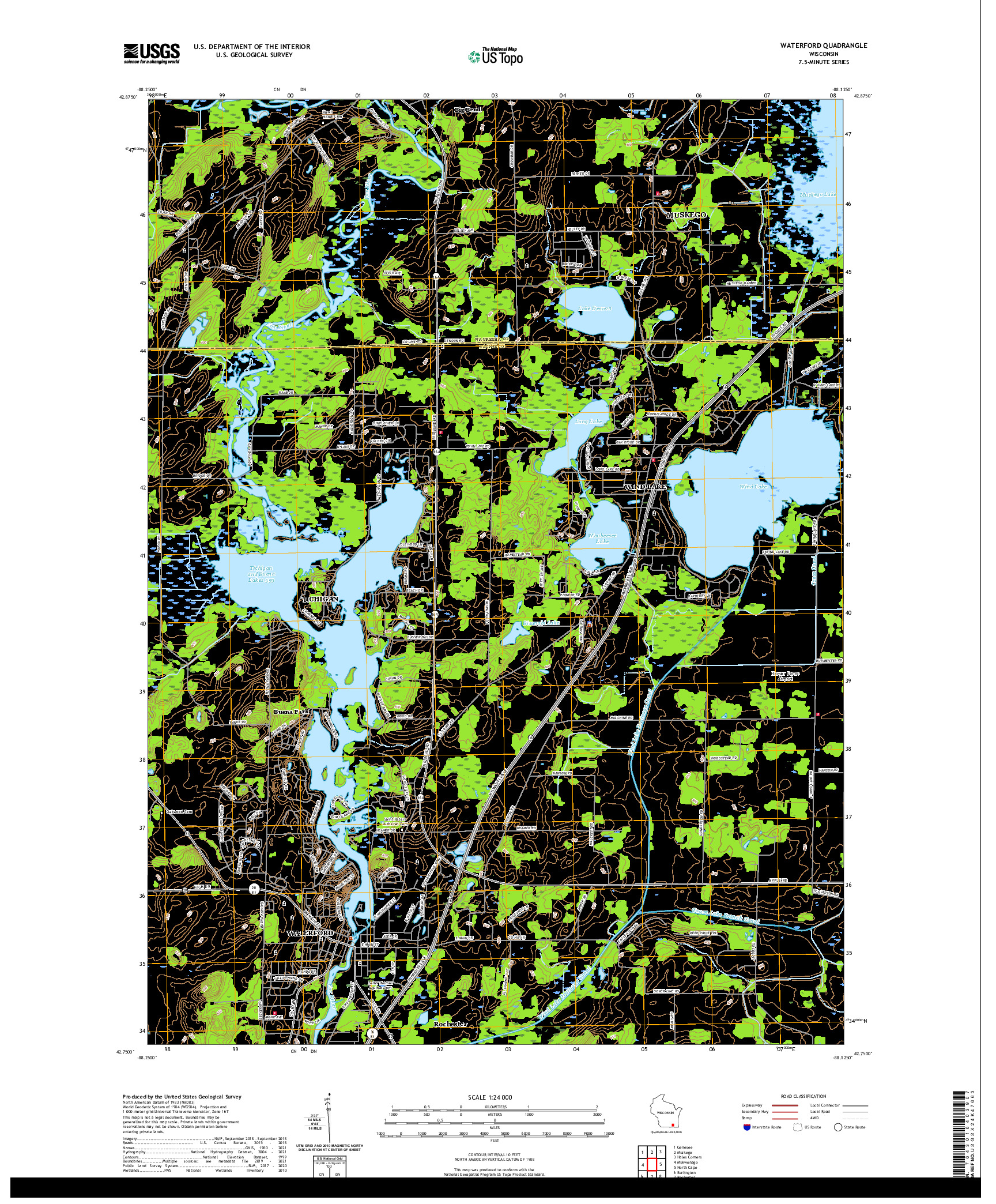 US TOPO 7.5-MINUTE MAP FOR WATERFORD, WI