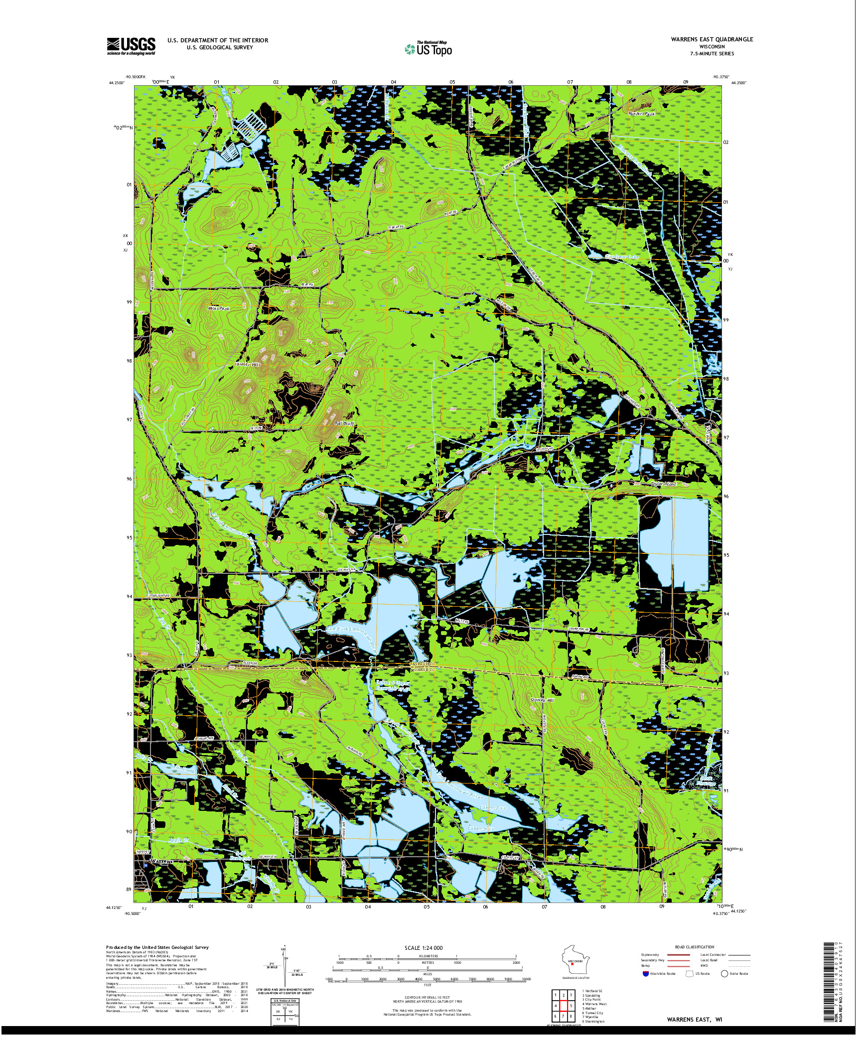 US TOPO 7.5-MINUTE MAP FOR WARRENS EAST, WI