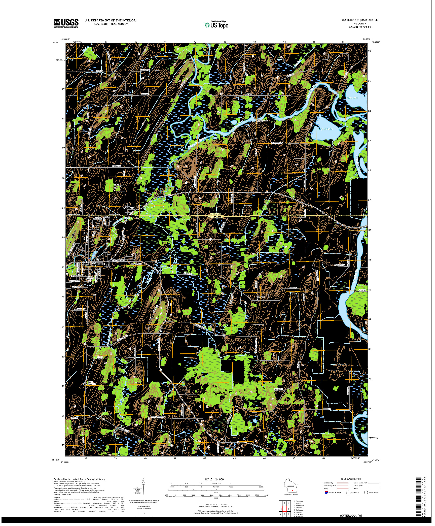 US TOPO 7.5-MINUTE MAP FOR WATERLOO, WI