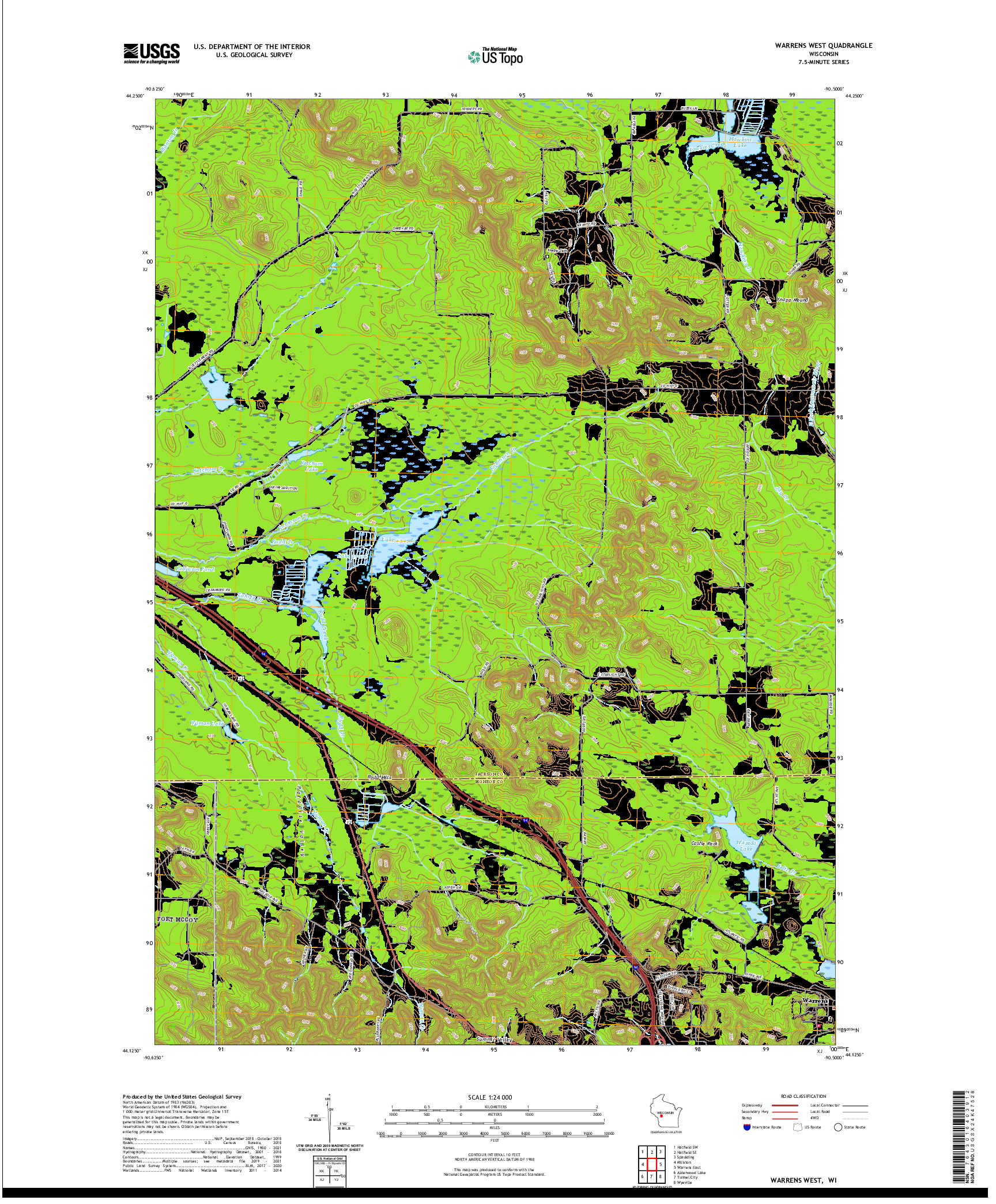 US TOPO 7.5-MINUTE MAP FOR WARRENS WEST, WI