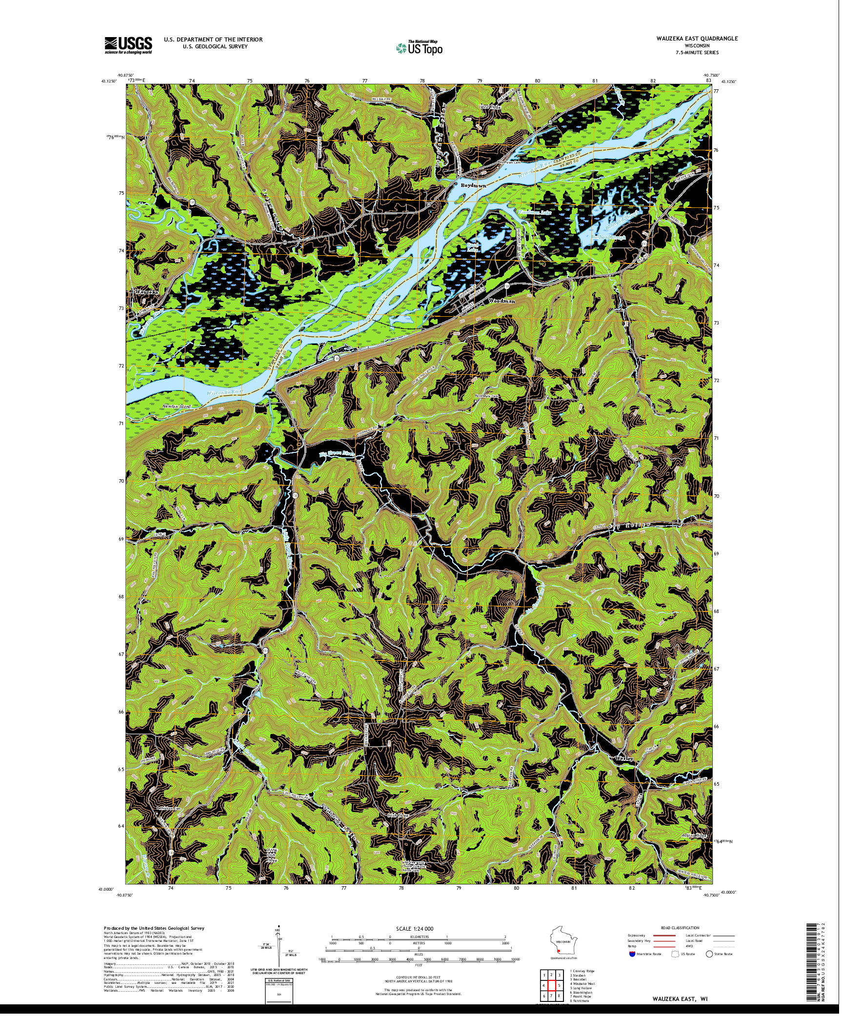 US TOPO 7.5-MINUTE MAP FOR WAUZEKA EAST, WI