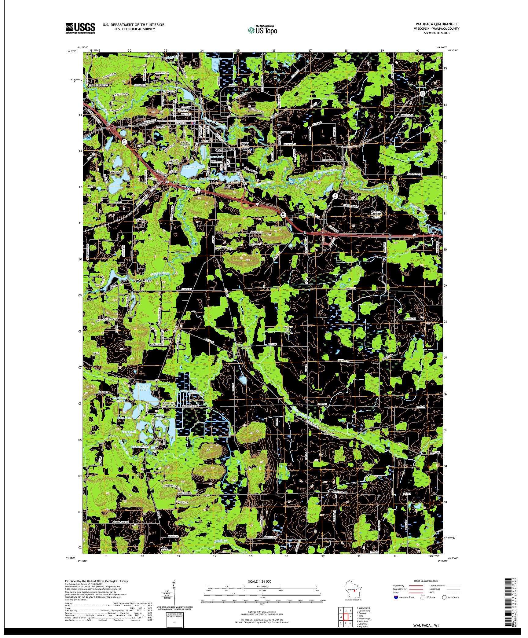 US TOPO 7.5-MINUTE MAP FOR WAUPACA, WI