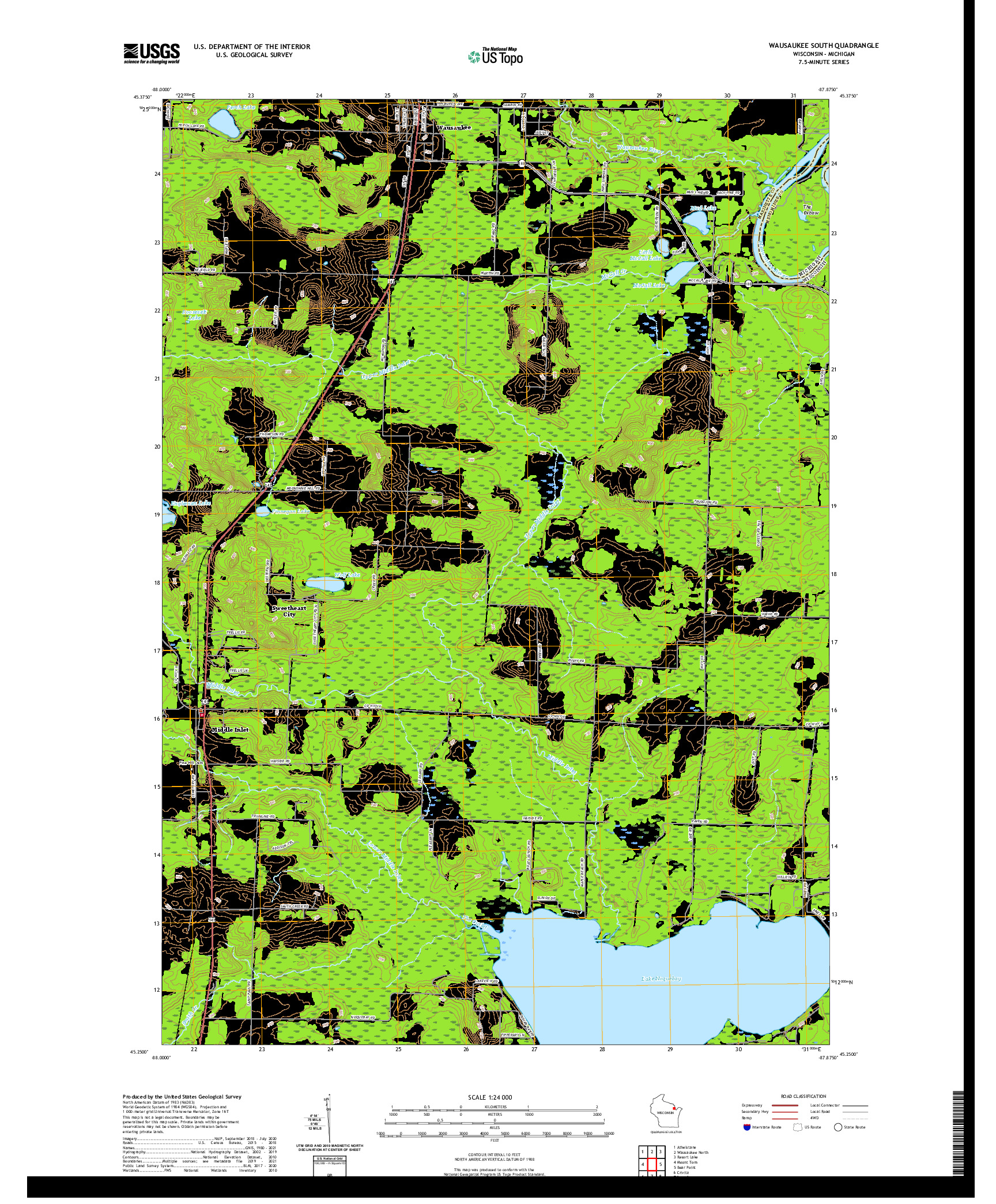 US TOPO 7.5-MINUTE MAP FOR WAUSAUKEE SOUTH, WI,MI