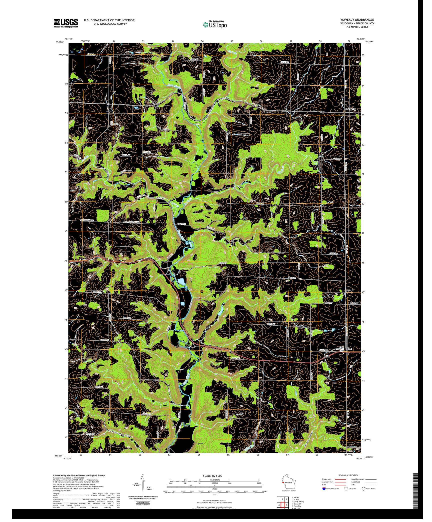 US TOPO 7.5-MINUTE MAP FOR WAVERLY, WI