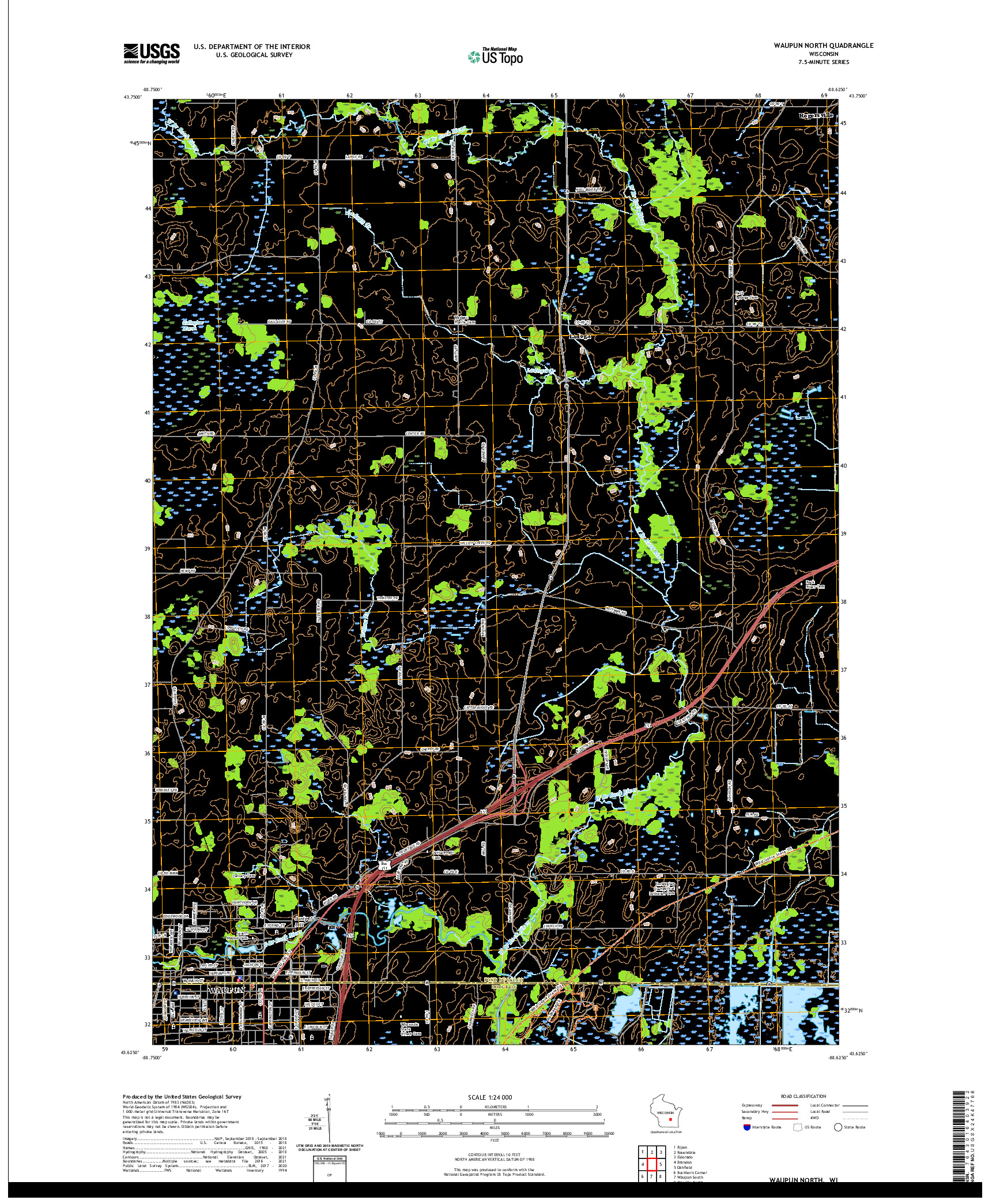 US TOPO 7.5-MINUTE MAP FOR WAUPUN NORTH, WI