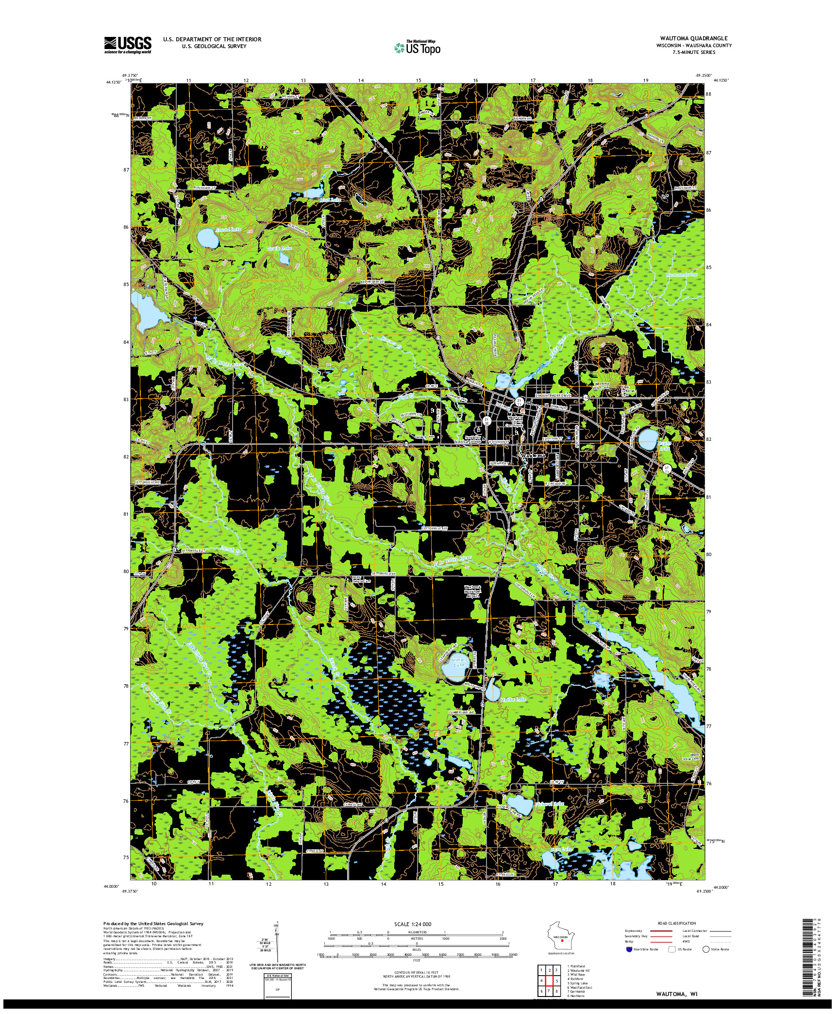 US TOPO 7.5-MINUTE MAP FOR WAUTOMA, WI