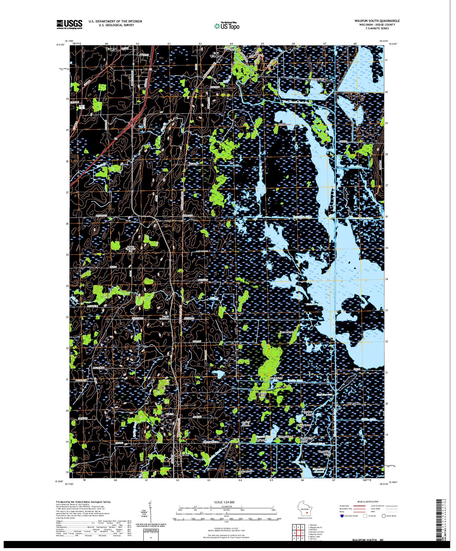 US TOPO 7.5-MINUTE MAP FOR WAUPUN SOUTH, WI
