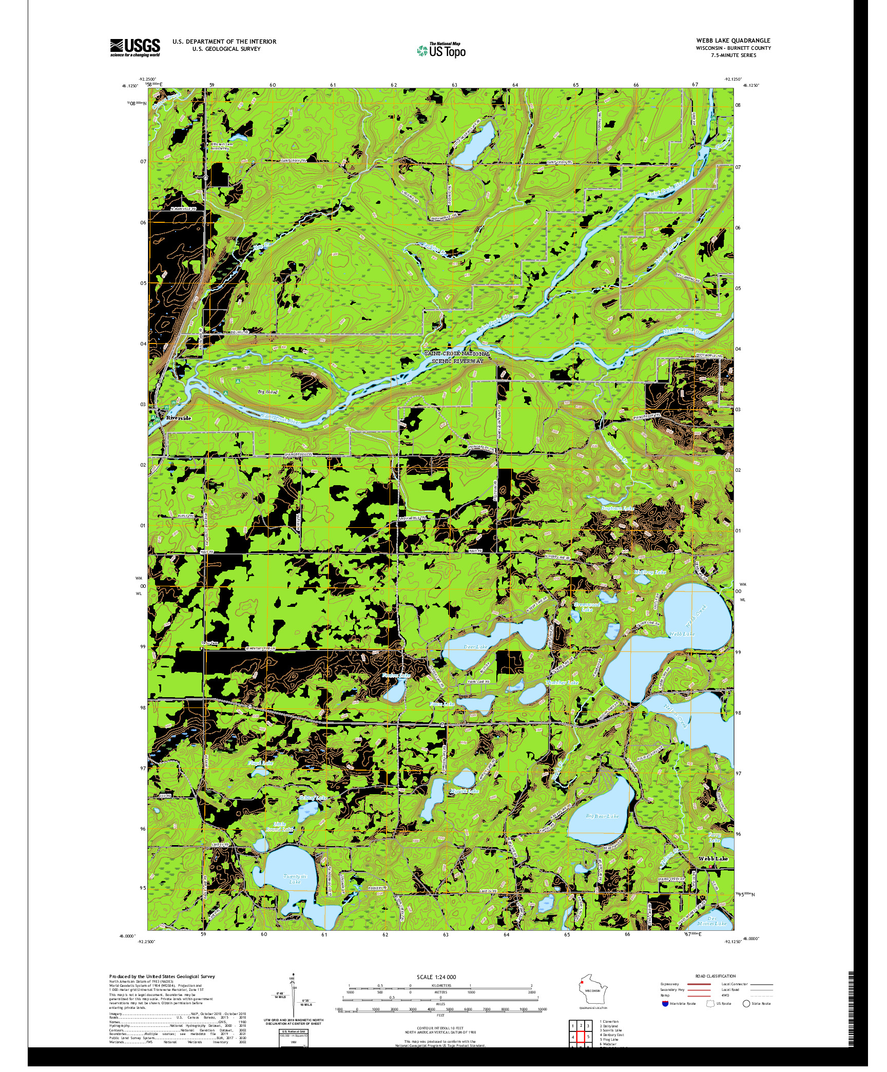 US TOPO 7.5-MINUTE MAP FOR WEBB LAKE, WI